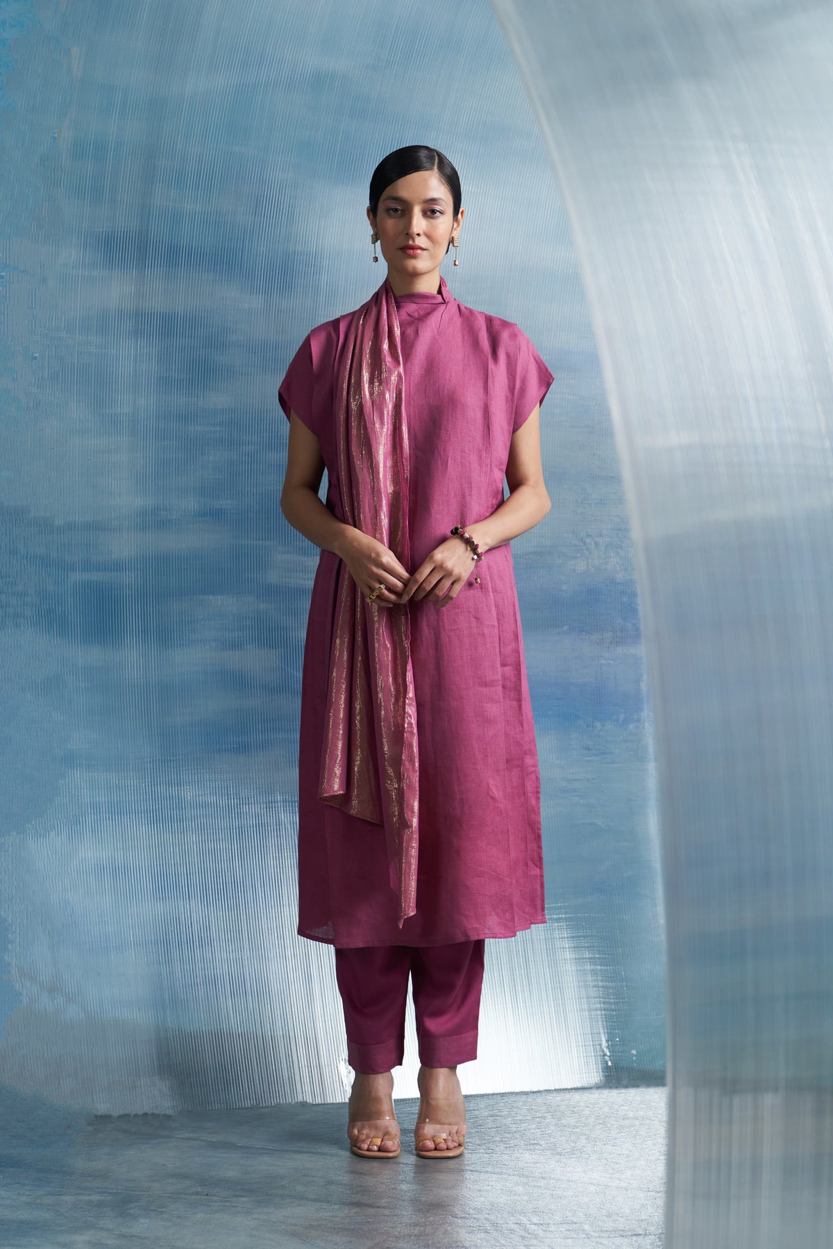 Aura Grape Pink Scarf Kurta Set