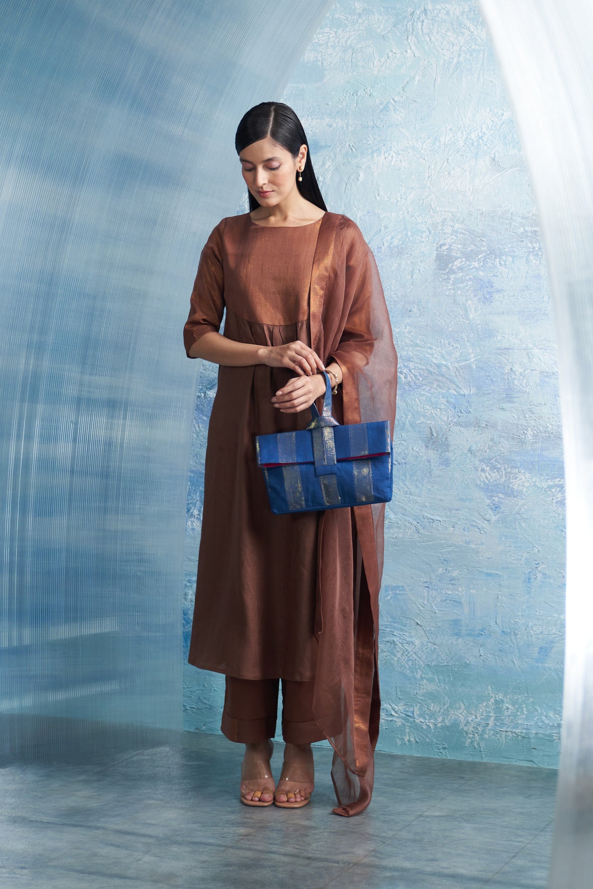 Woody Brown Round Yoke Kurta Set