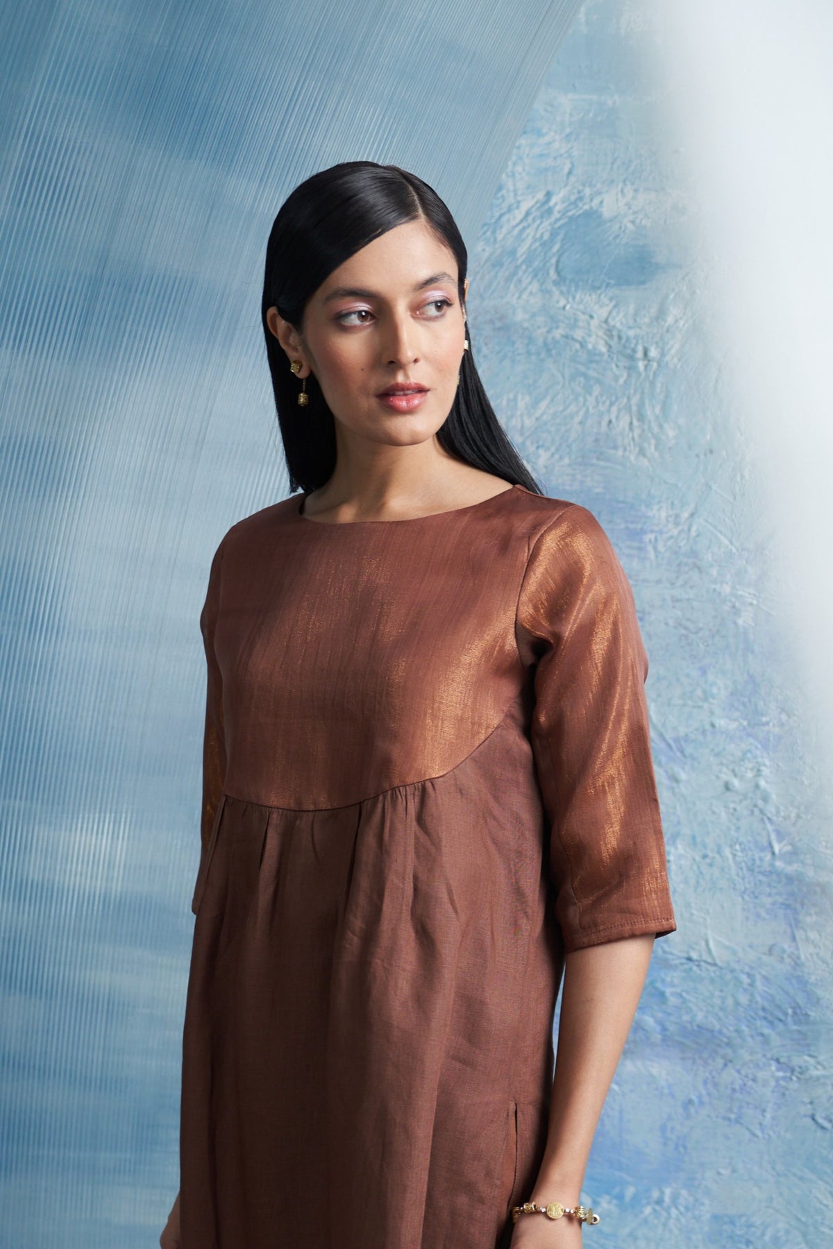 Woody Brown Round Yoke Kurta Set