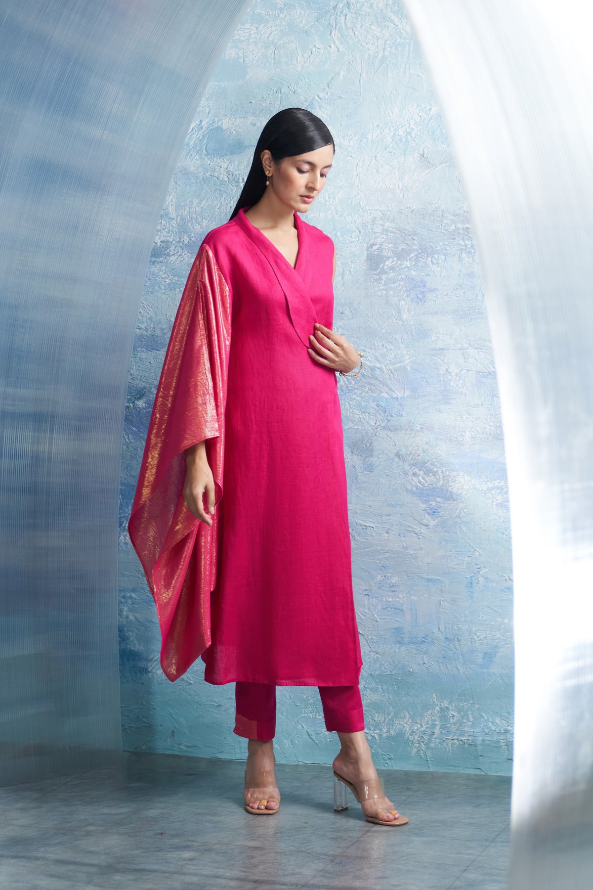 Fuchsia Pink Wrap Kurta Set