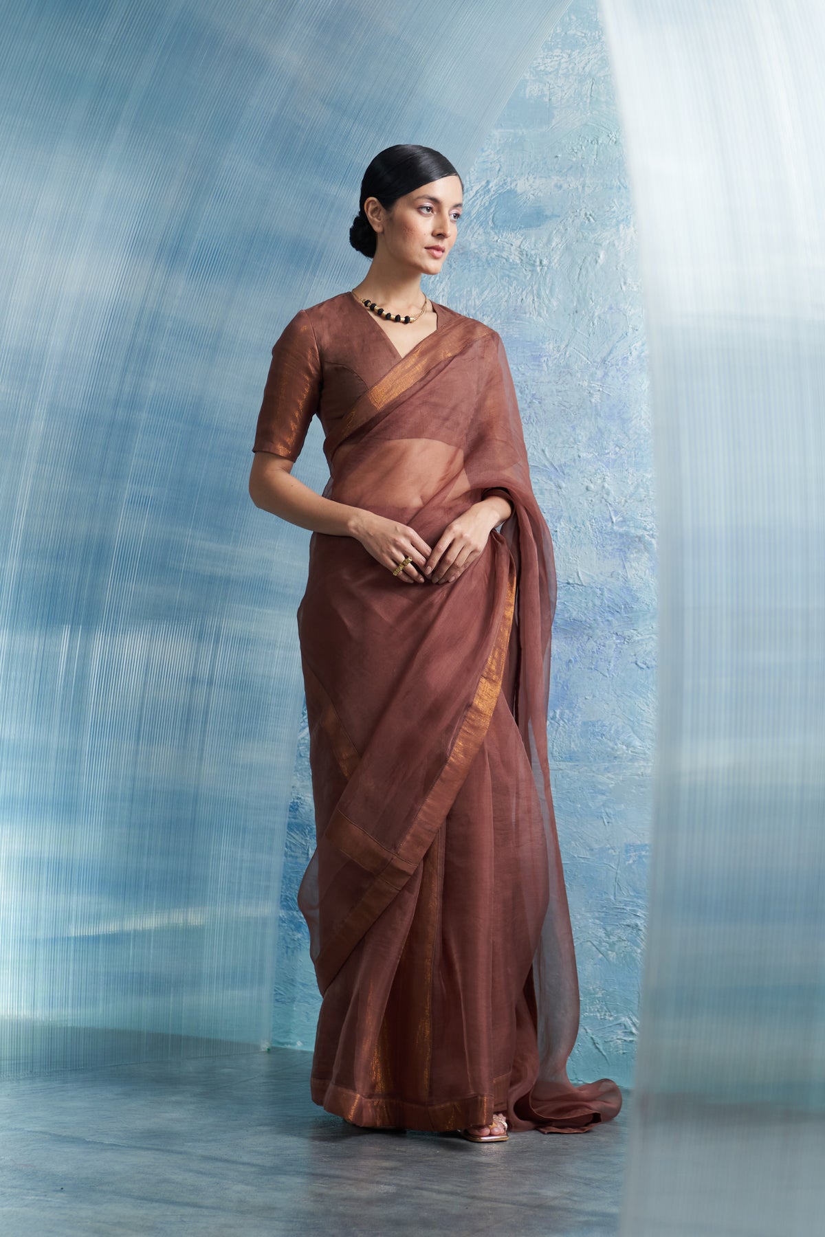 Woody Brown Saree Set