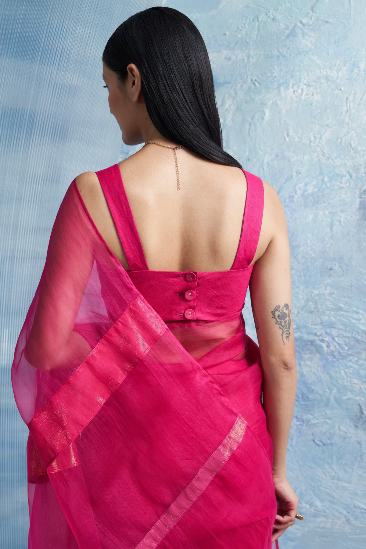 Fuchsia Pink Organza Saree Set