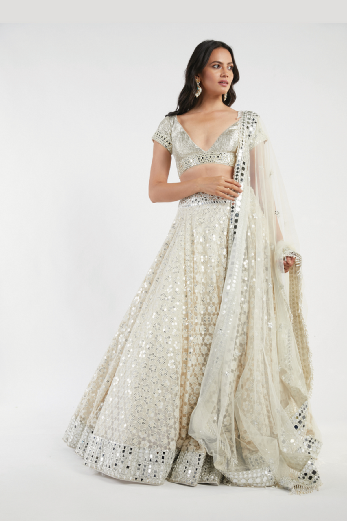 Ivory embroidered lehenga set