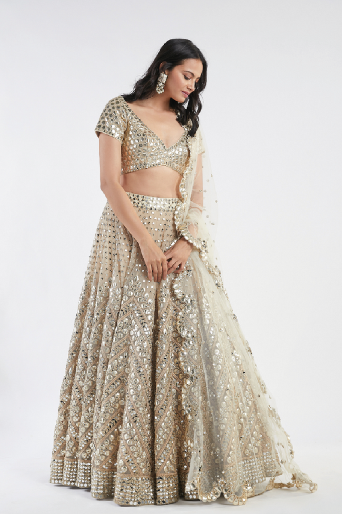 Beige embellished lehenga set