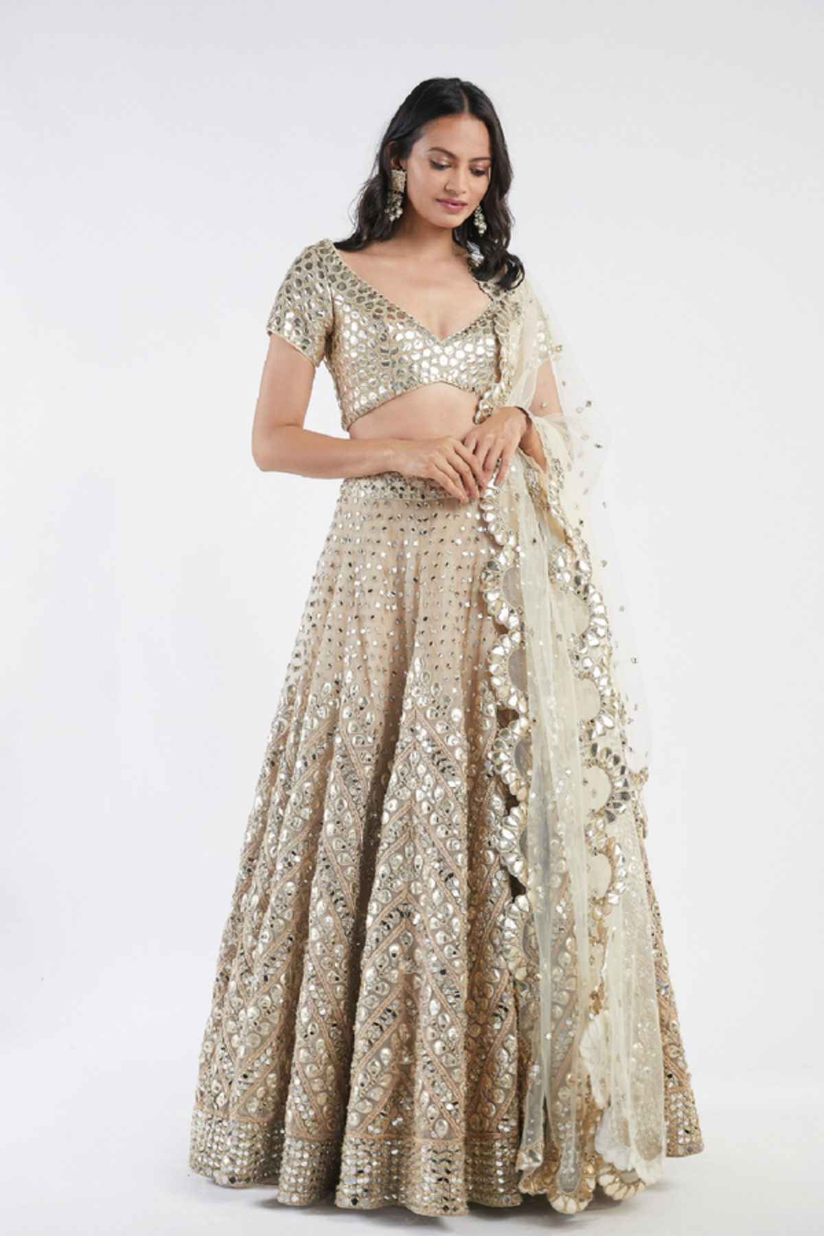Beige embellished lehenga set