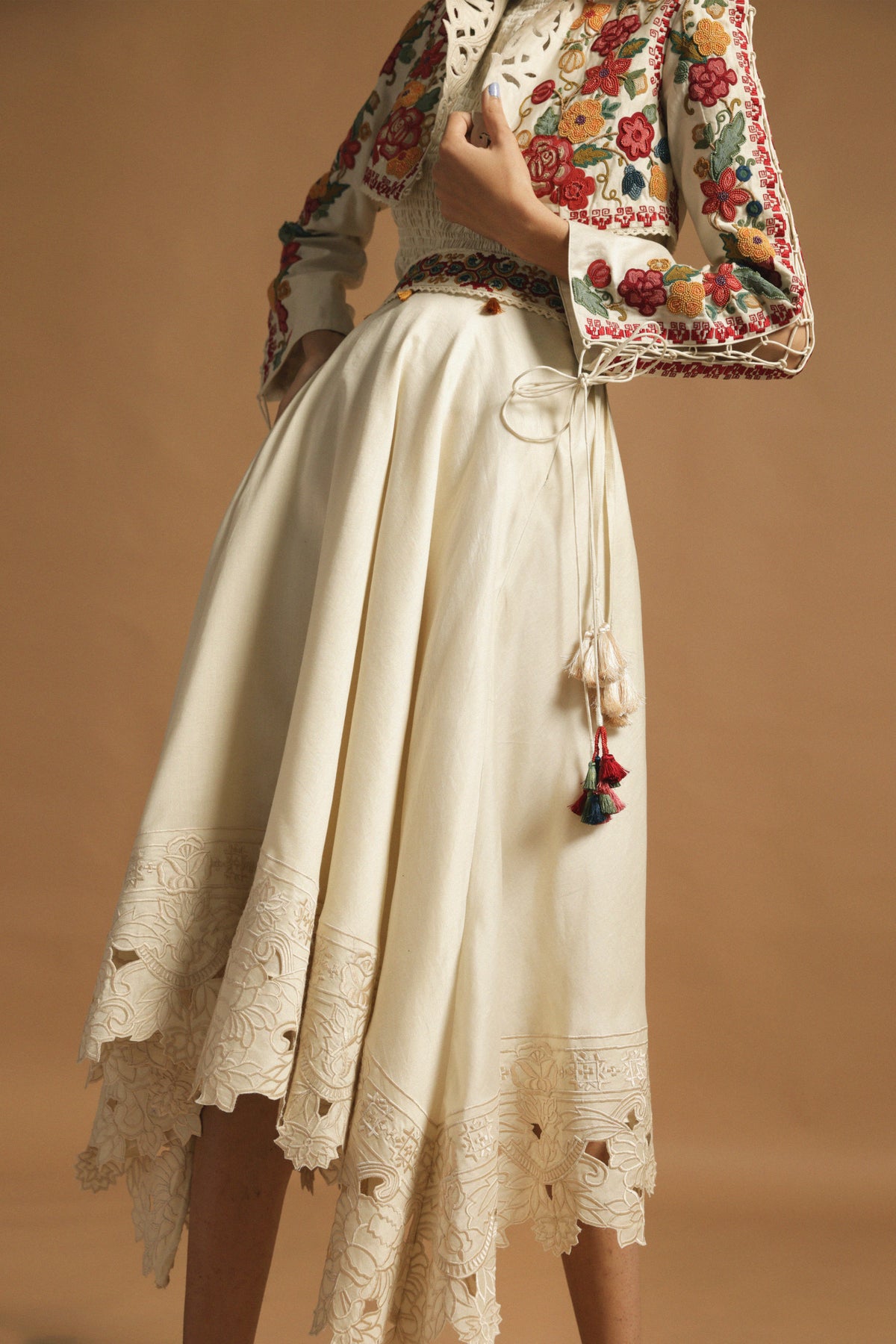 Ivory chanderi asymmetric skirt