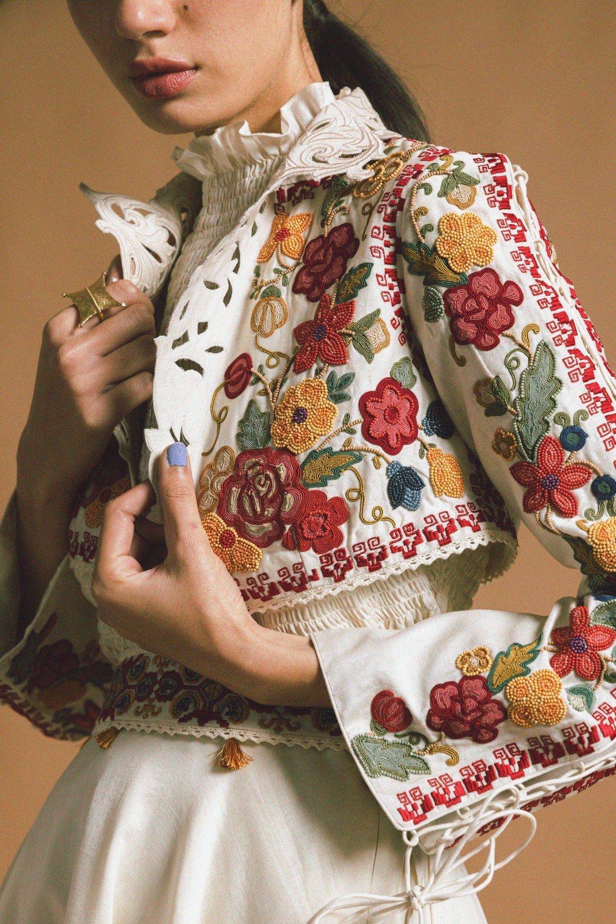 Ivory chanderi short bolero jacket