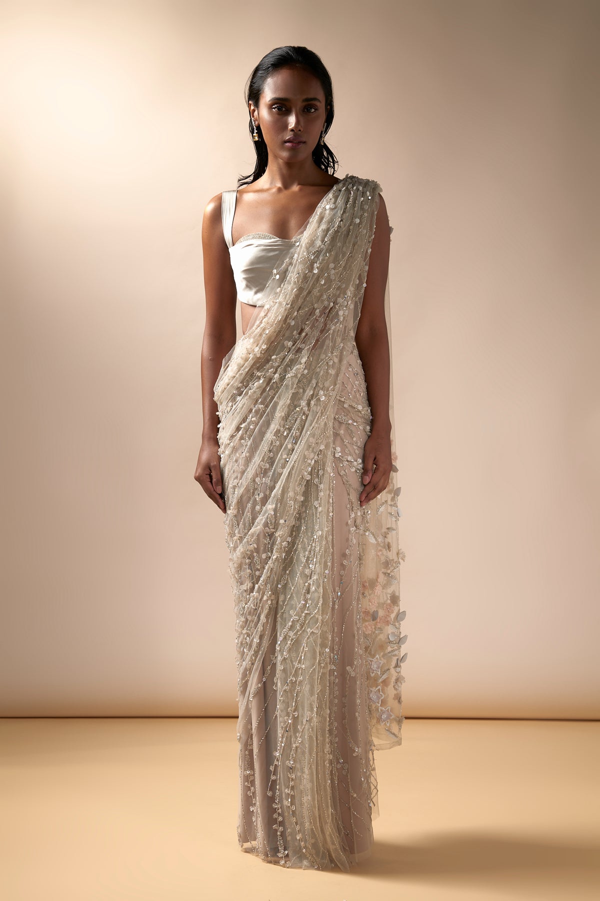Sea Spray Saree Set in Nude