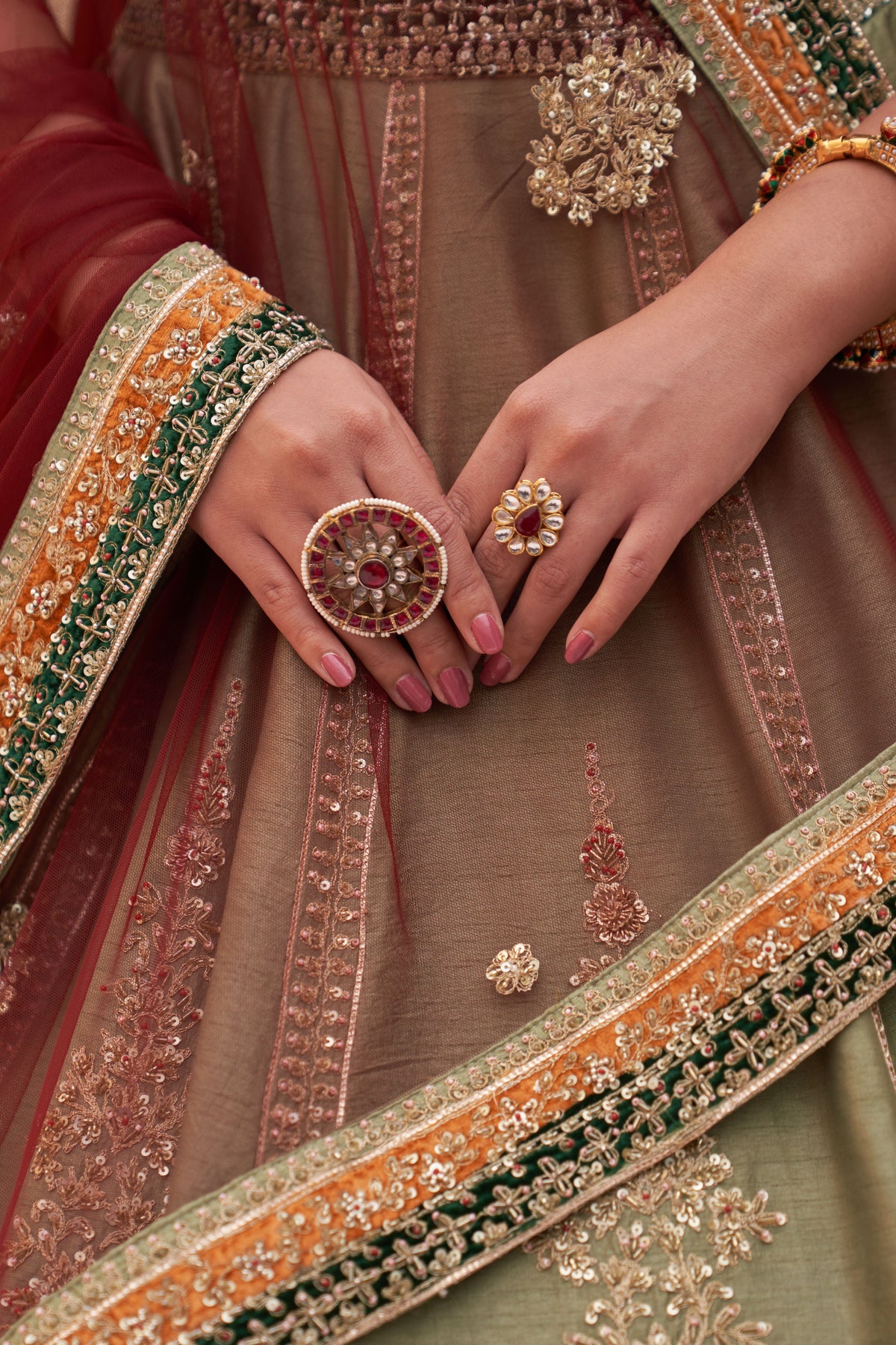 Green Raw Silk Lehenga Set