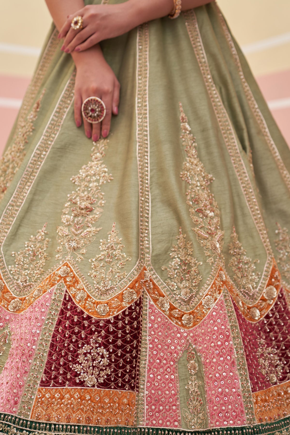 Green Raw Silk Lehenga Set