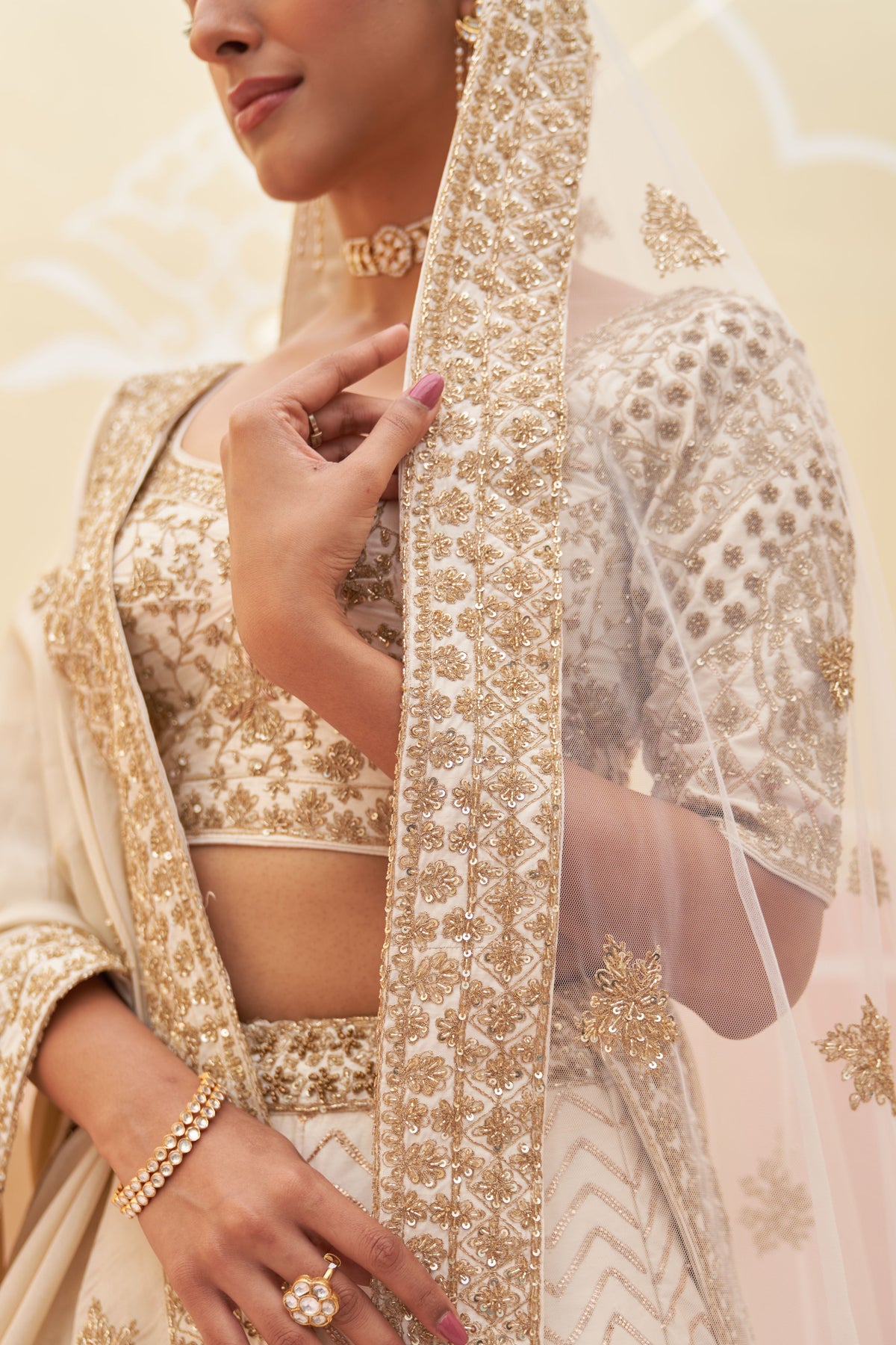 Ivory Raw Silk Lehenga Set