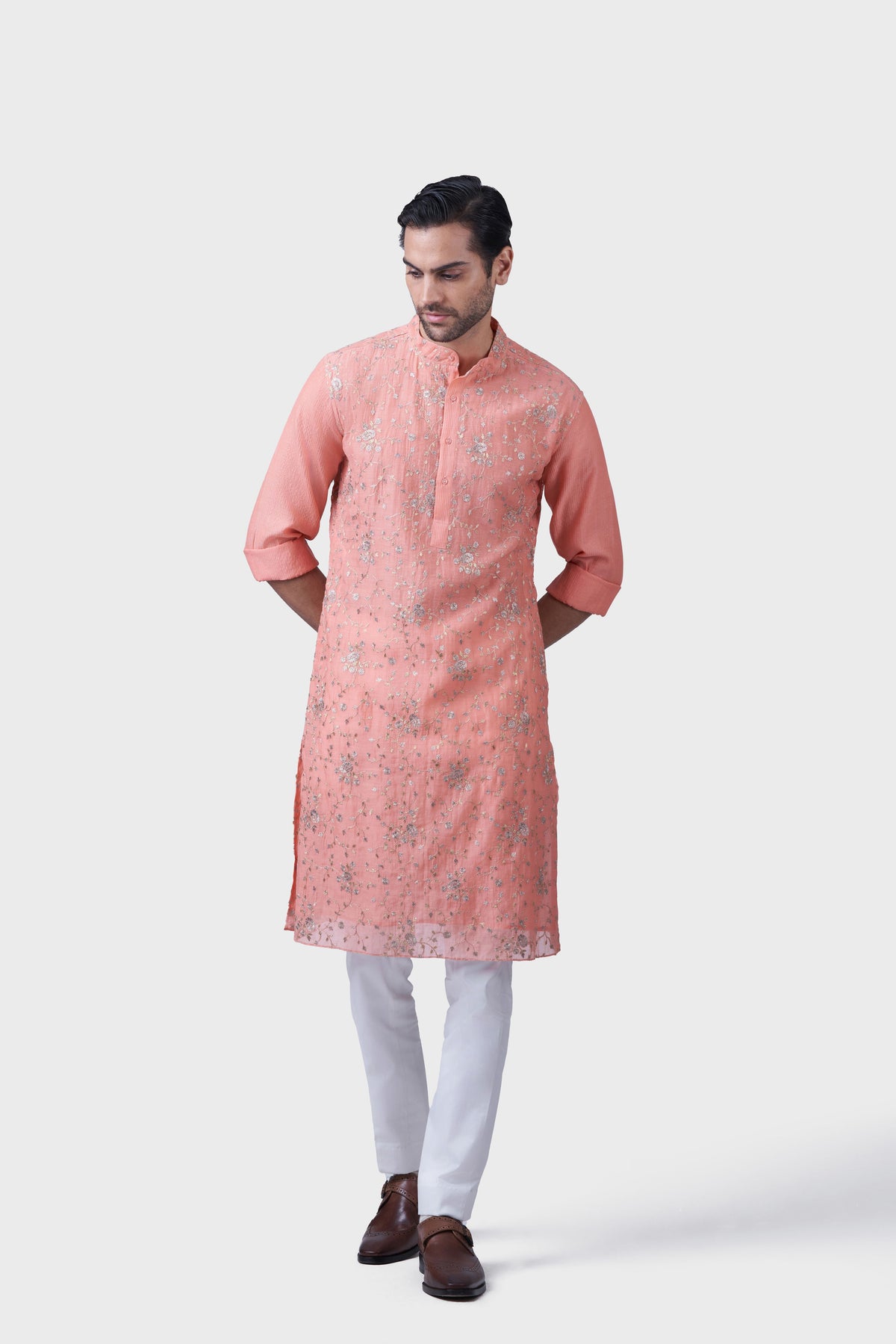 The Peach Flora Jaal Kurta