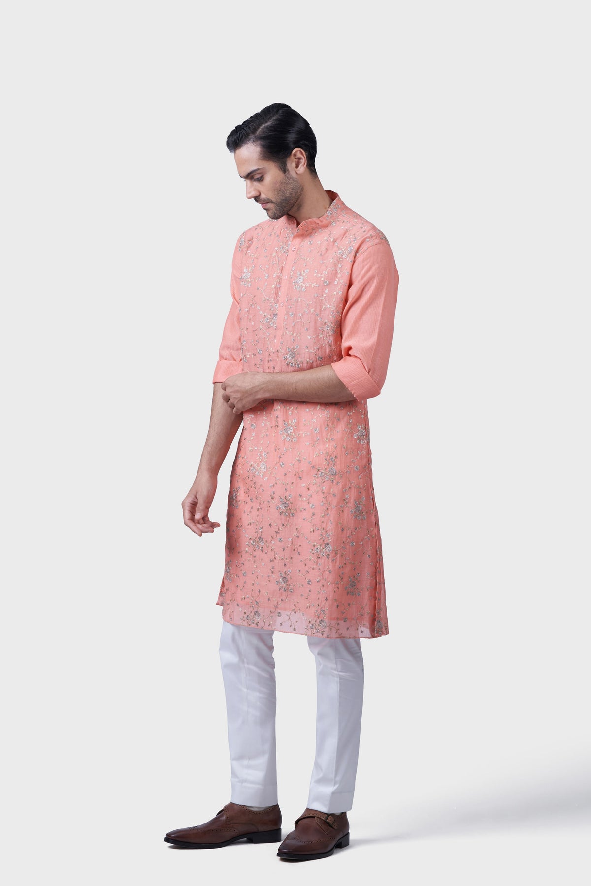 The Peach Flora Jaal Kurta