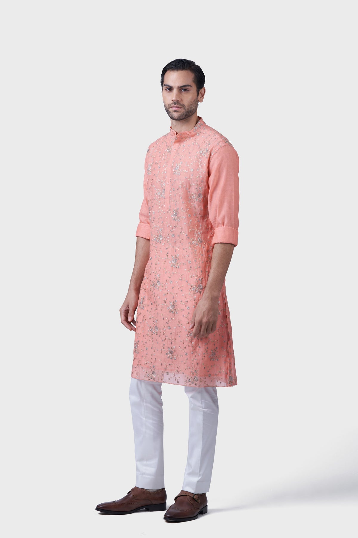 The Peach Flora Jaal Kurta