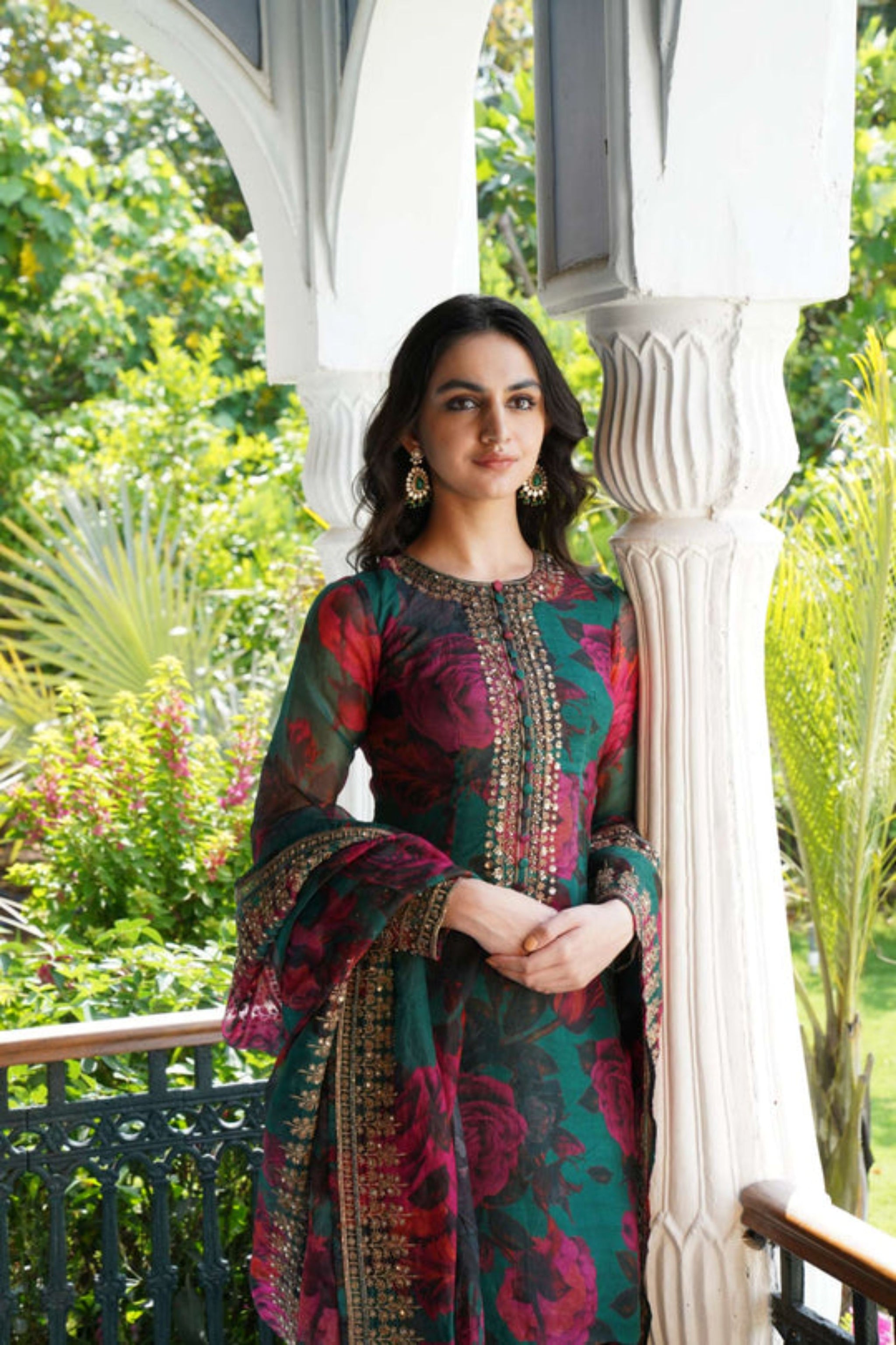 Astha Narang Teal Green Floral Kurti Set Elahe