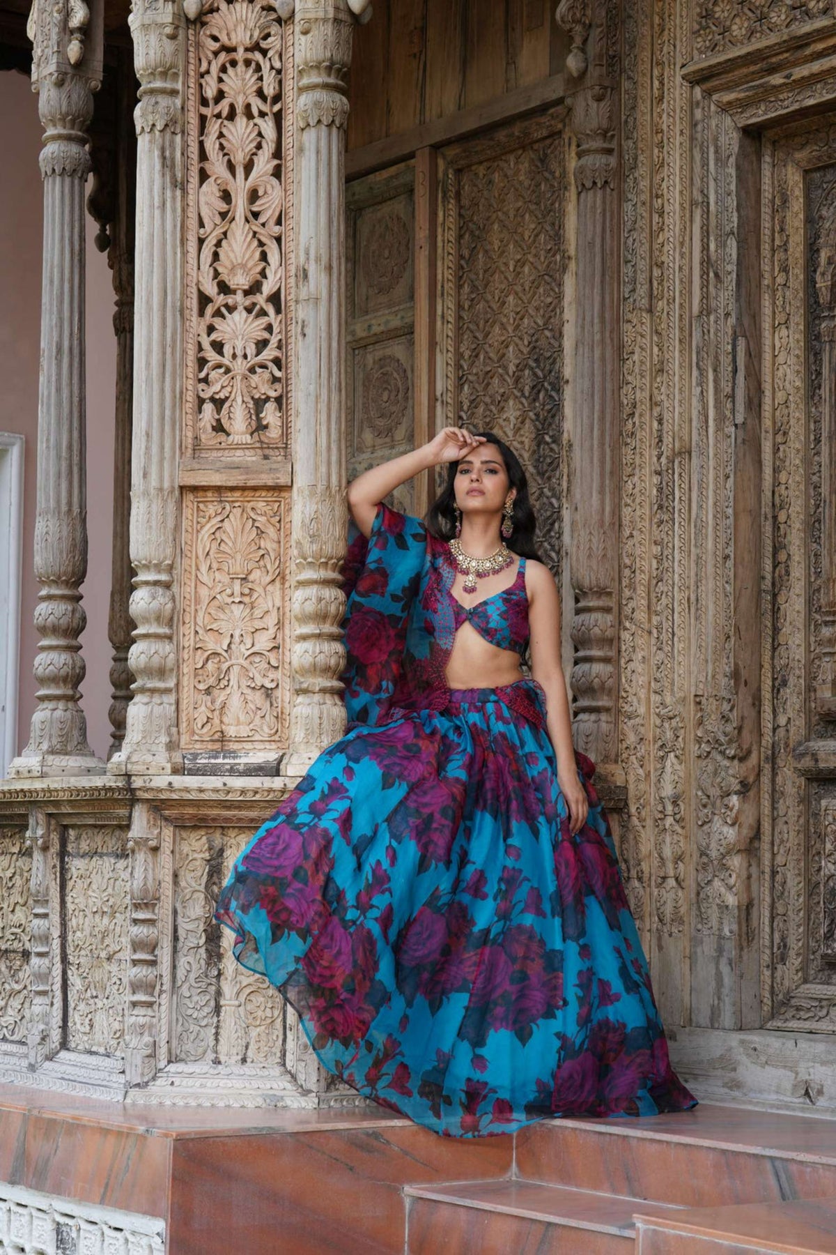 Turquise Floral Lehenga Set