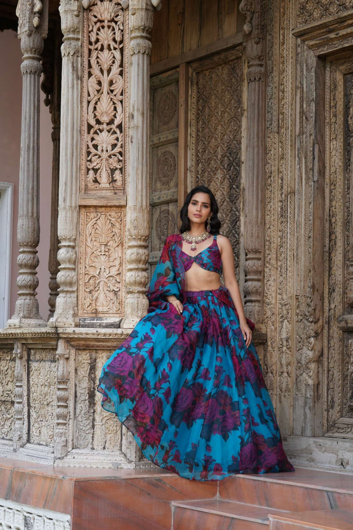 Turquise Floral Lehenga Set