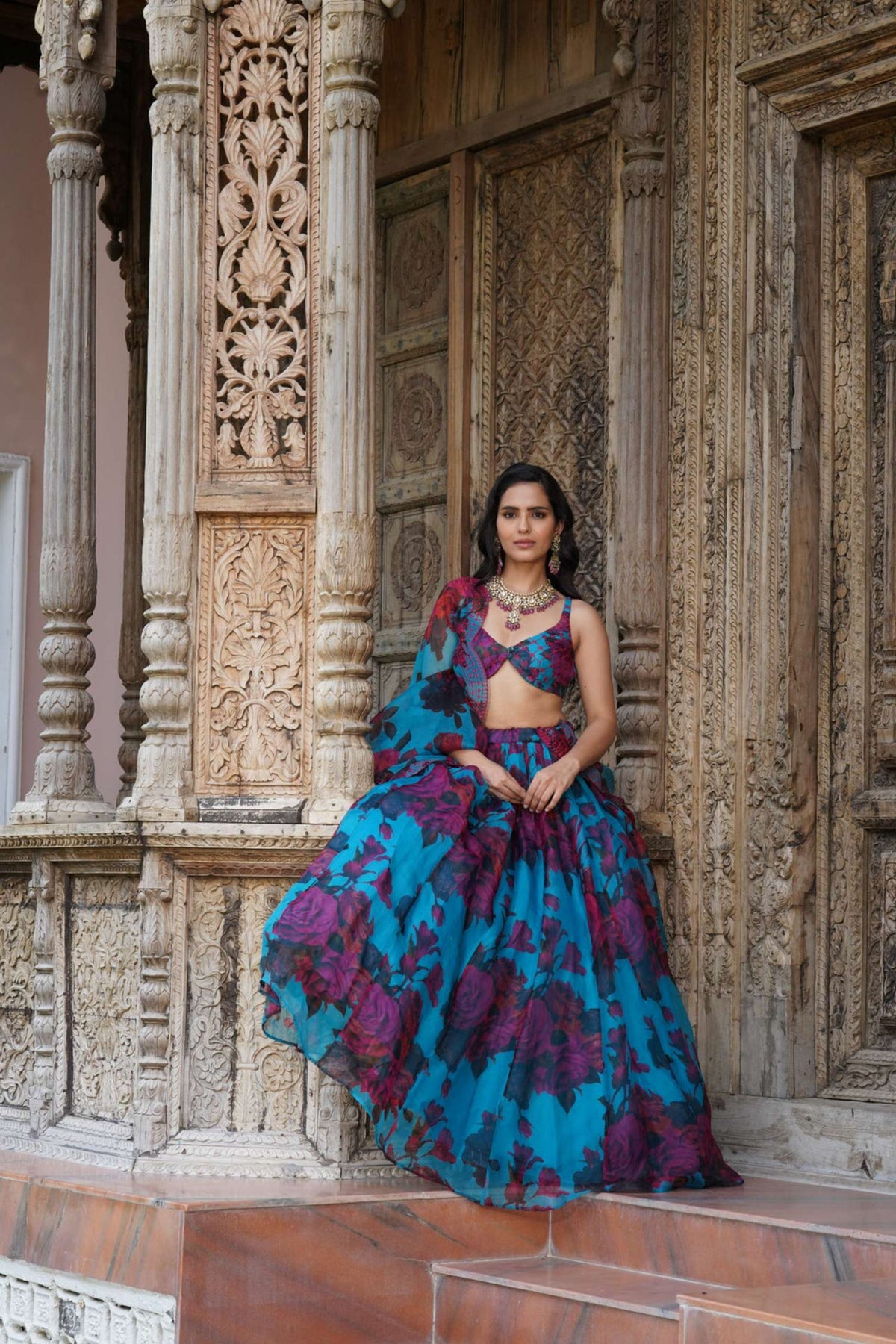 Turquise Floral Lehenga Set