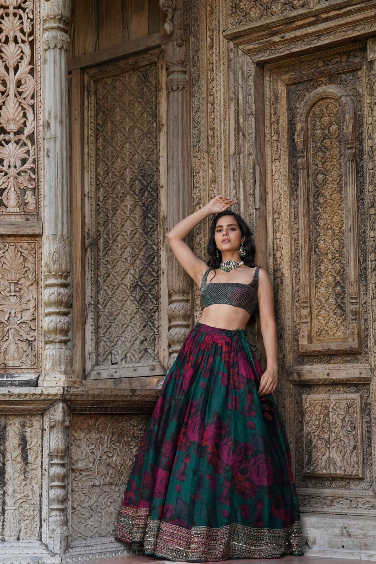 Teal Green Floral Lehenga Set