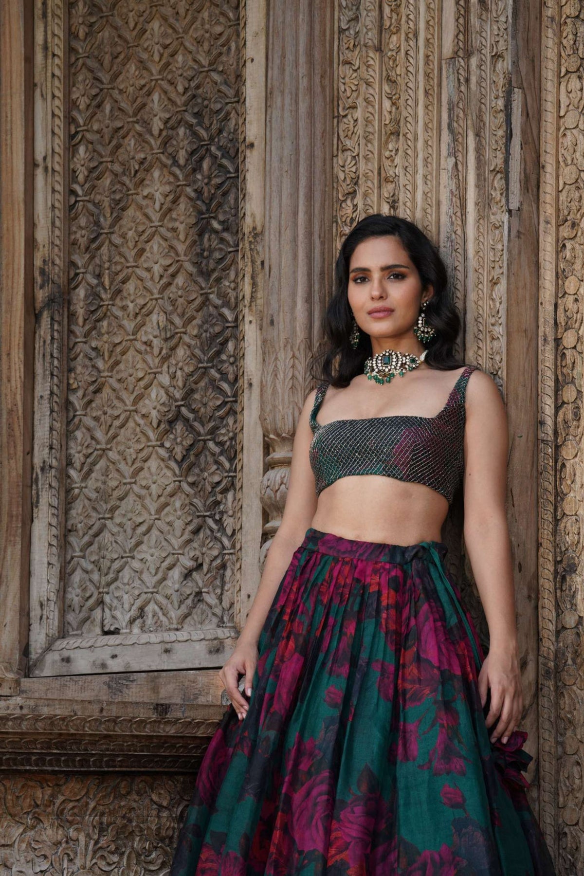 Teal Green Floral Lehenga Set