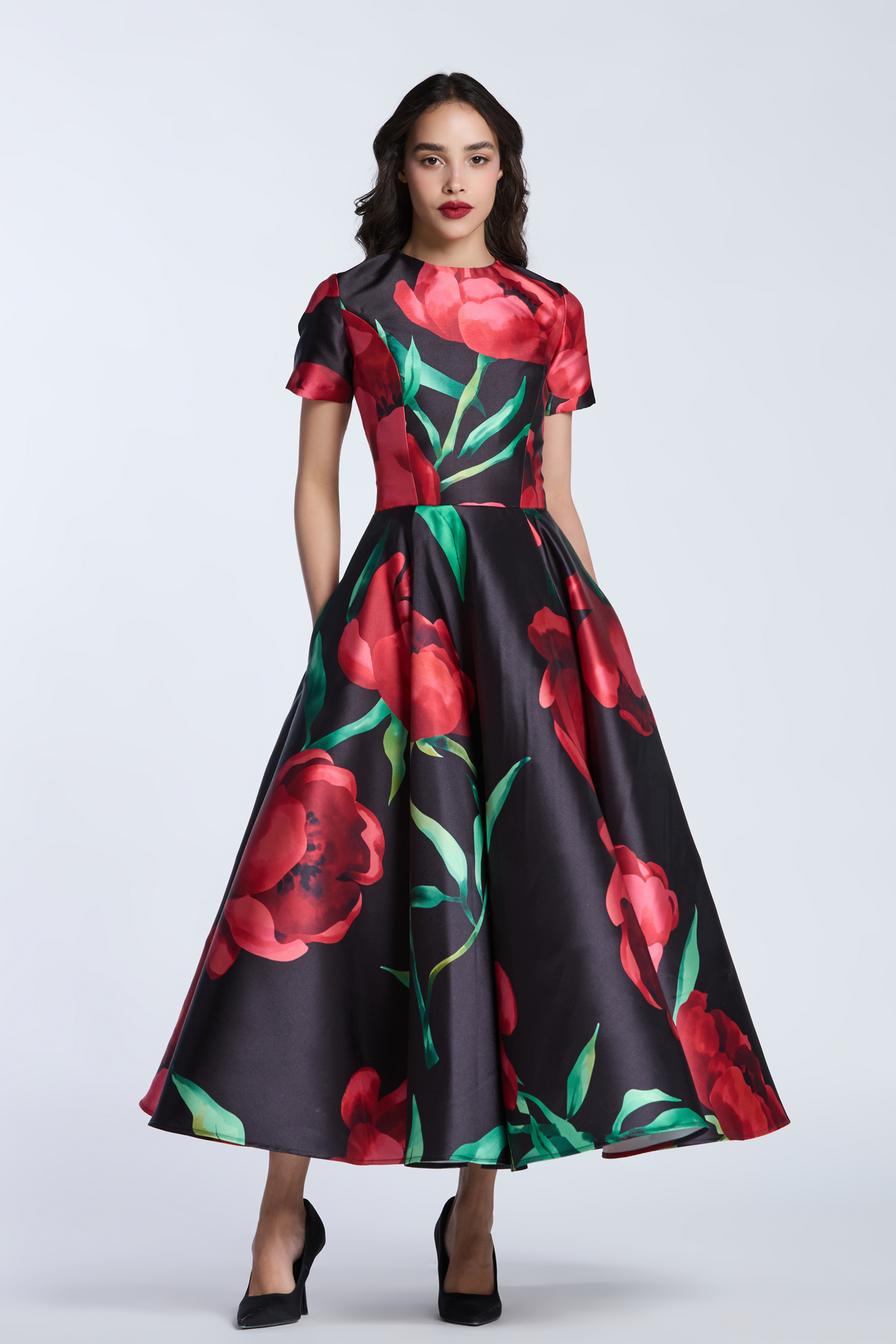 Floral Red Flat Midi
