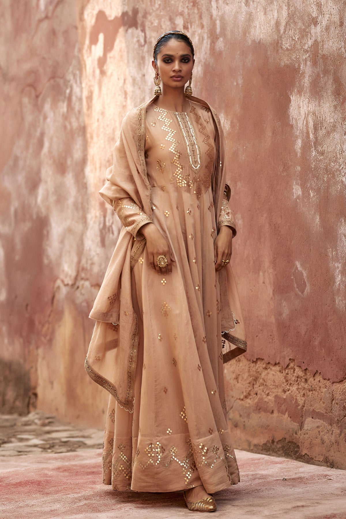 Chanderi Gota Anarkali Set