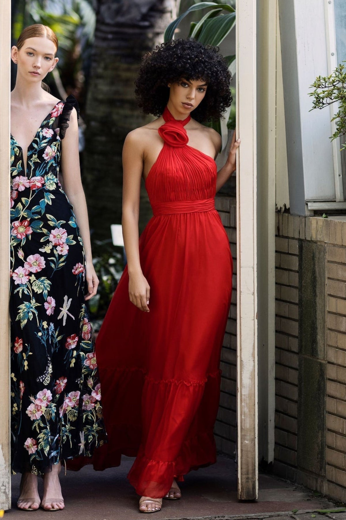 Red Asymmetrical Halter Gown
