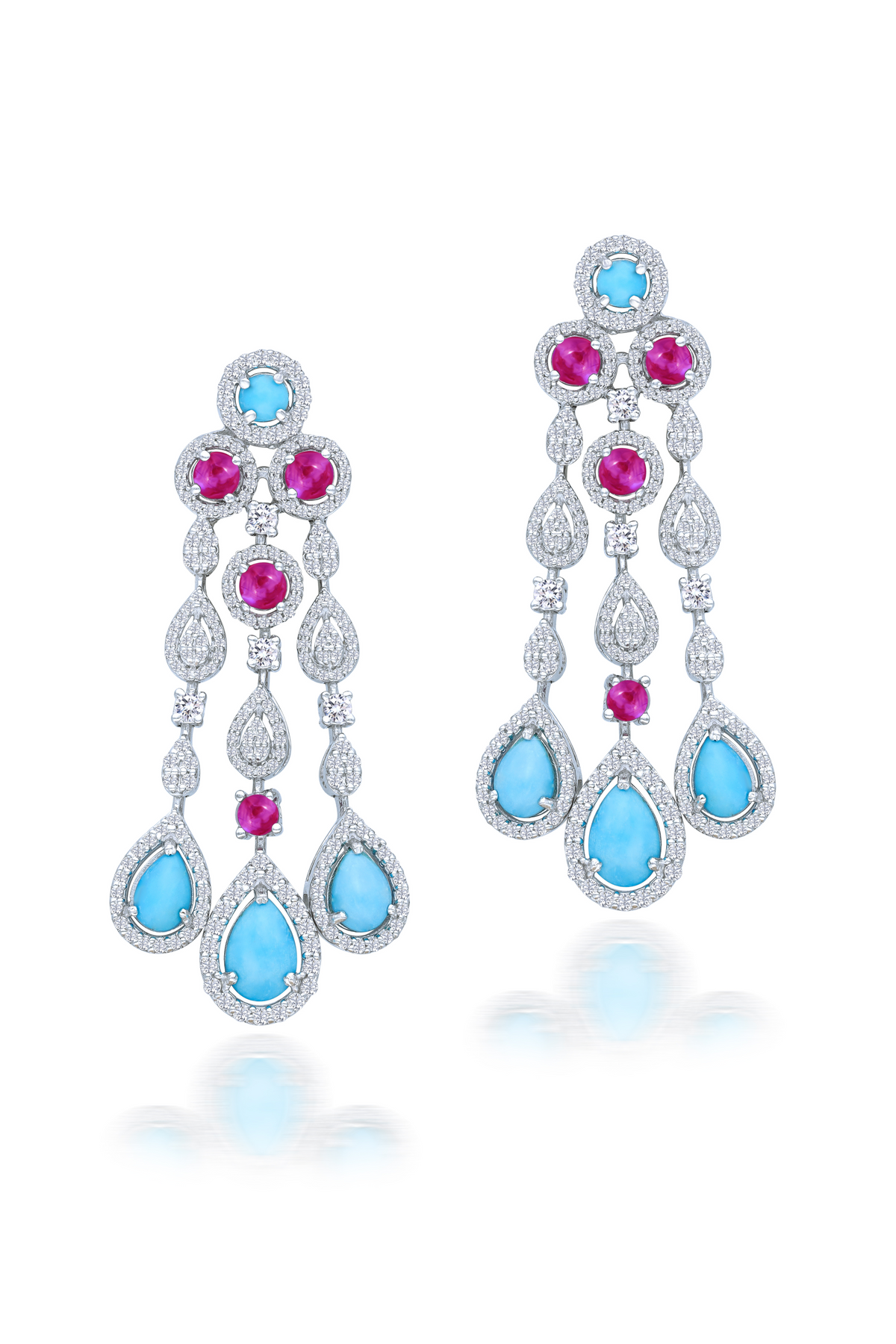 Cocktail Earrings With Turquoise &amp; Rubies