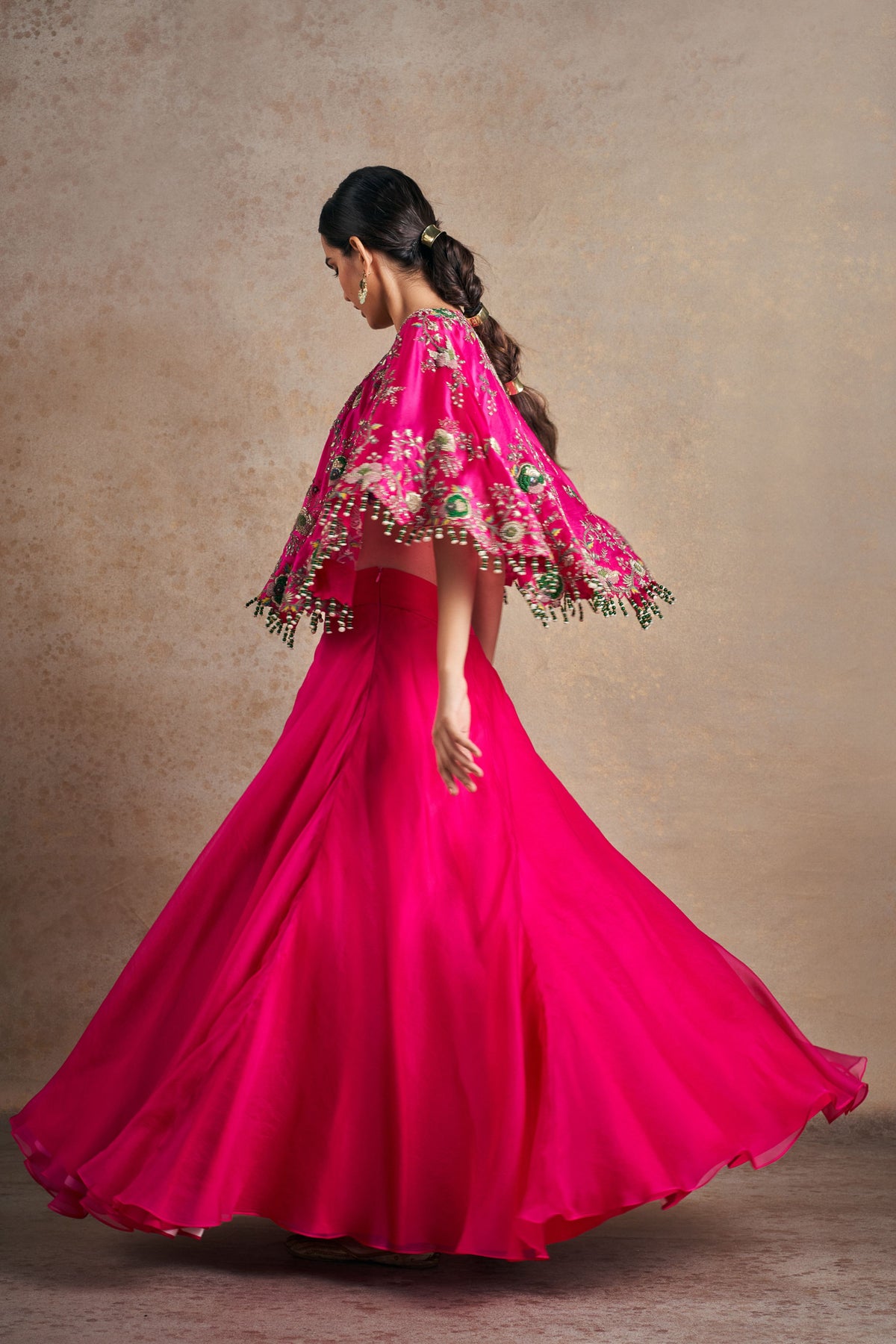 Fuchsia Pink Floral Circular Cape