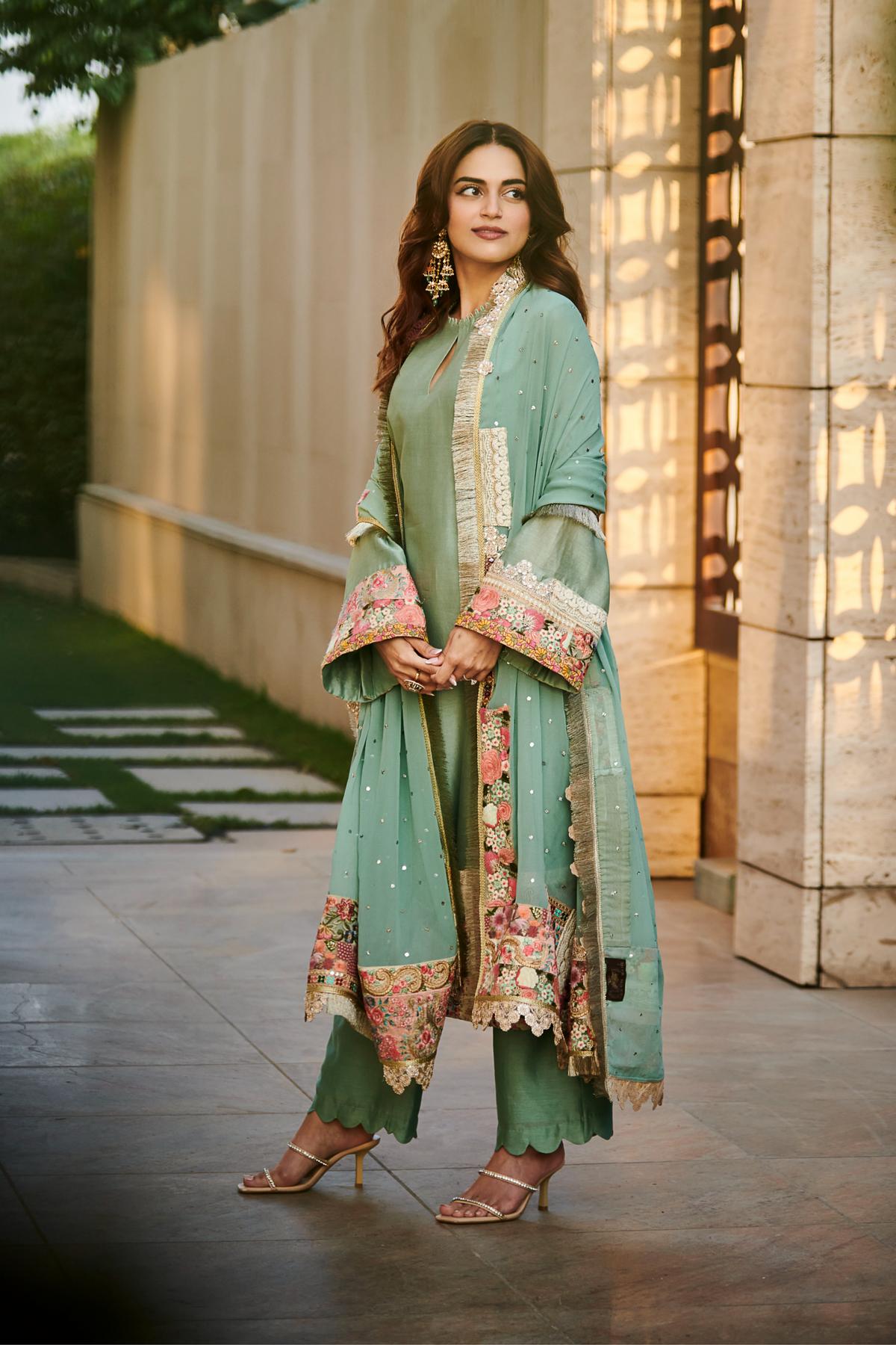 Multi patch mint green suit set