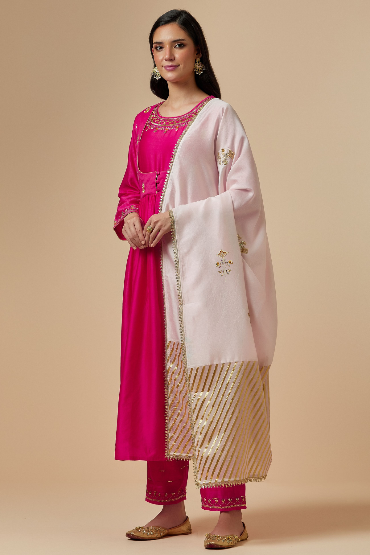 Fuchsia Silk Chanderi Kurta