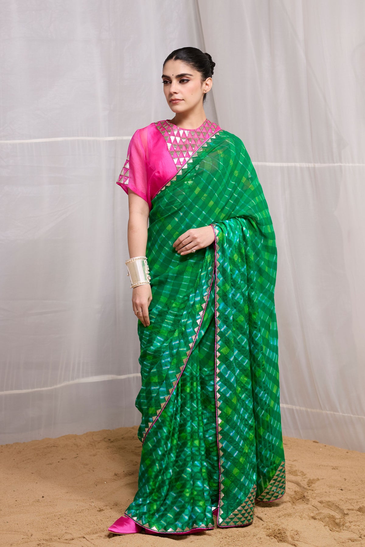 Green Ret Saree Set
