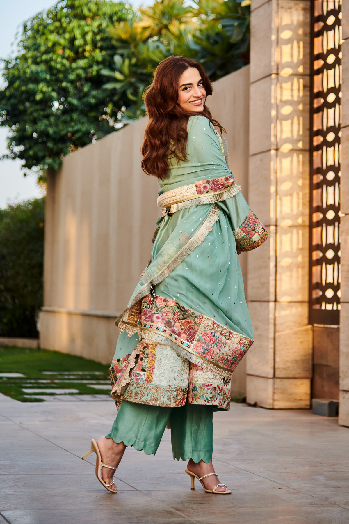 Multi patch mint green suit set
