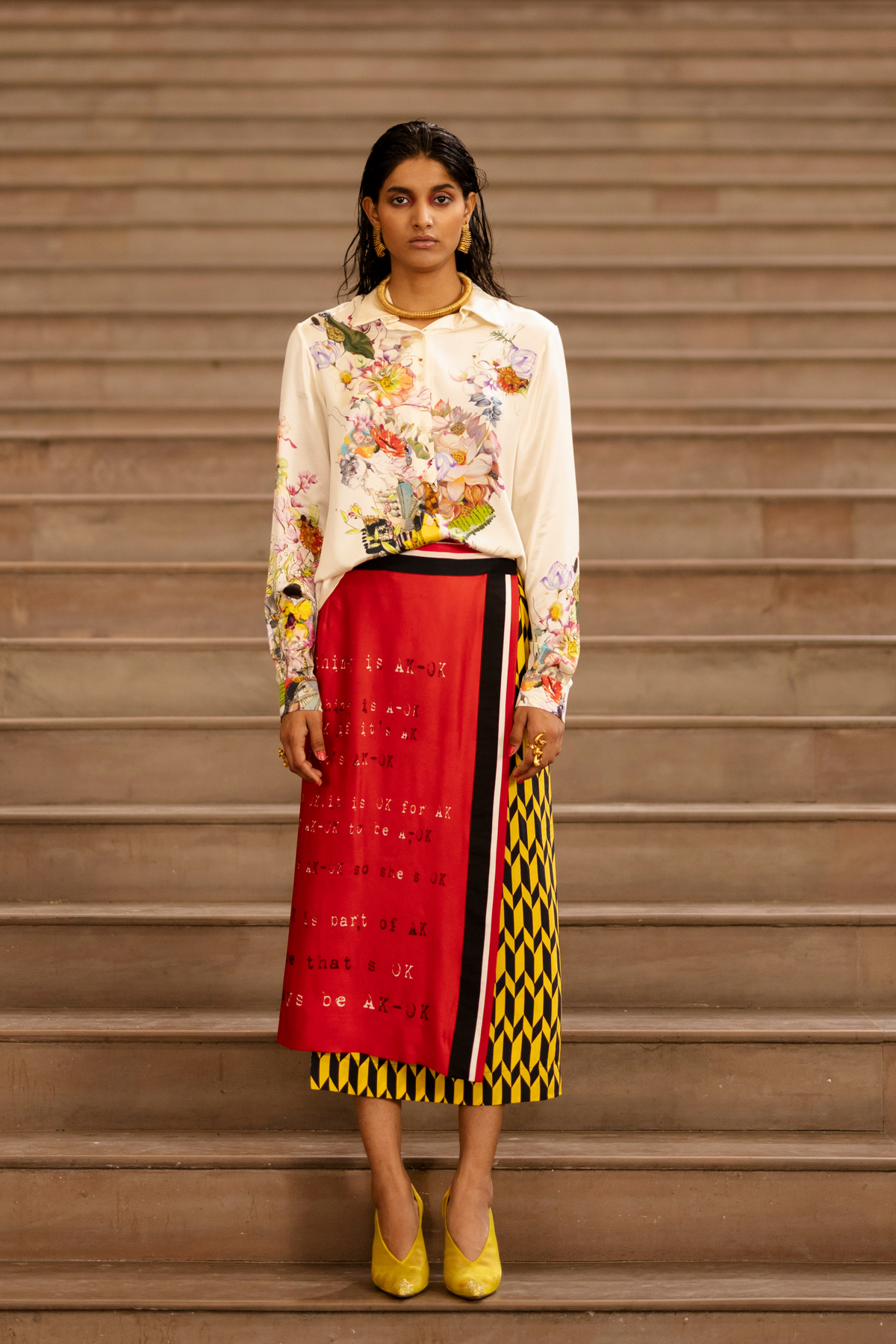 Floral Print Shirt With Wrap Skirt