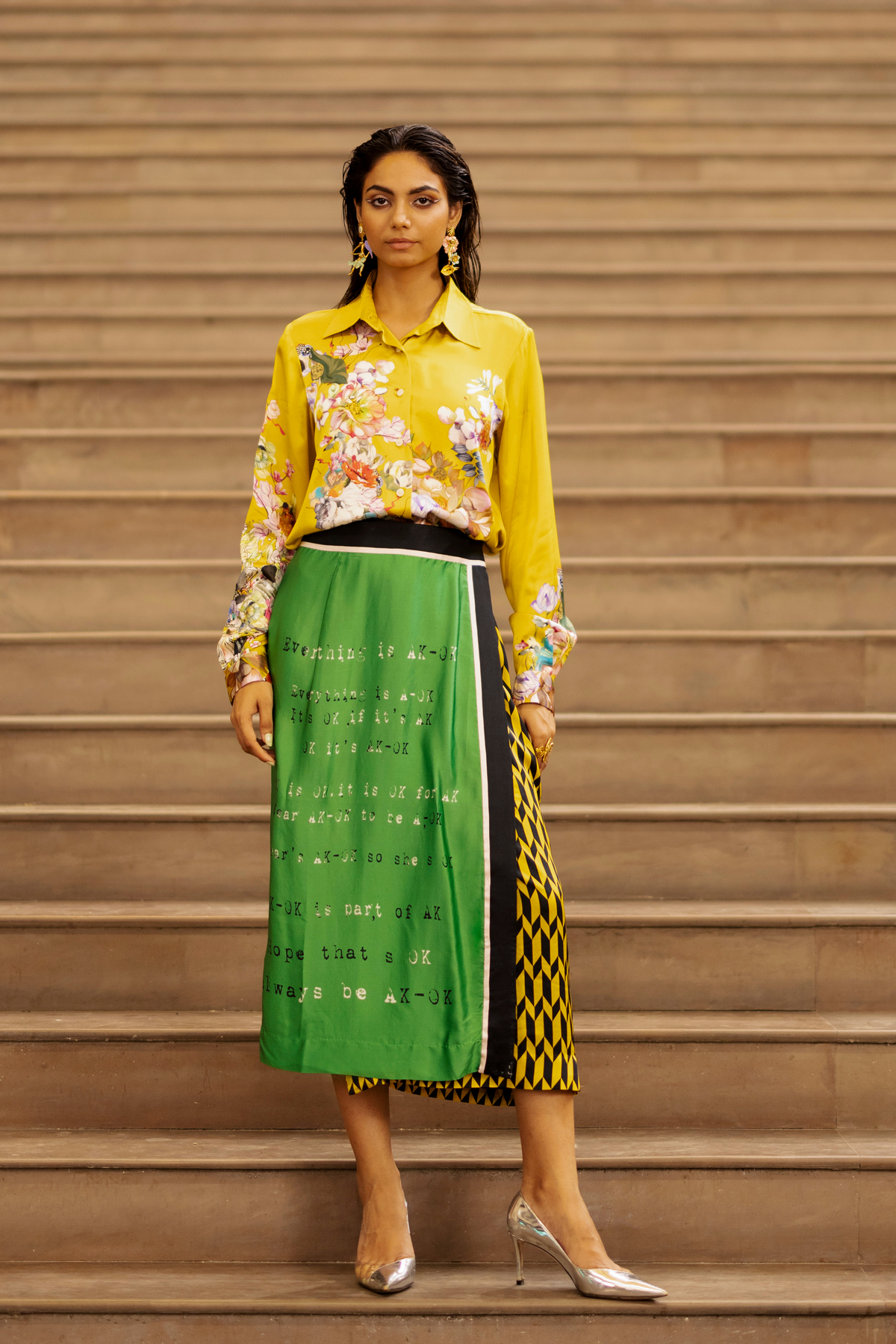 Floral Print Shirt With Wrap Skirt