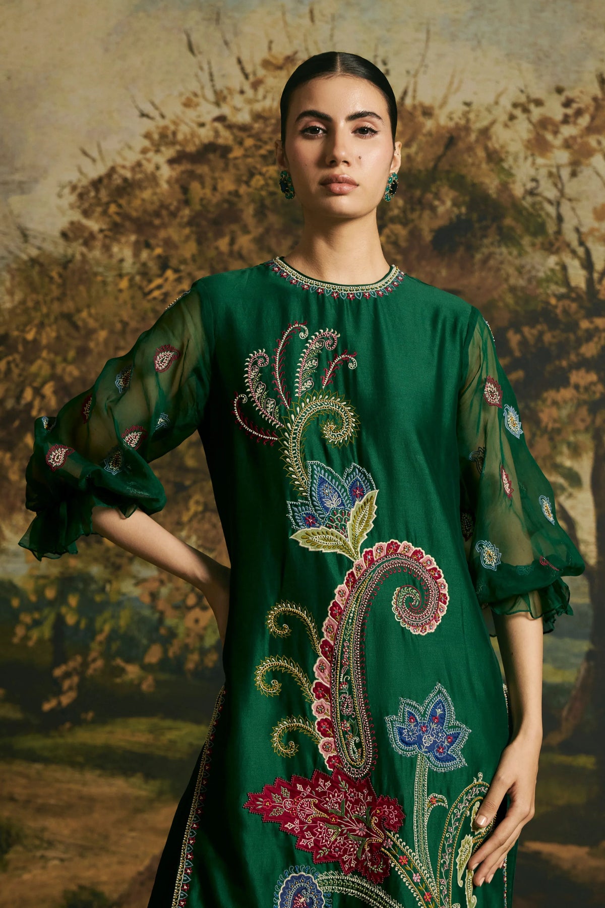 Green Applique Kurta Set