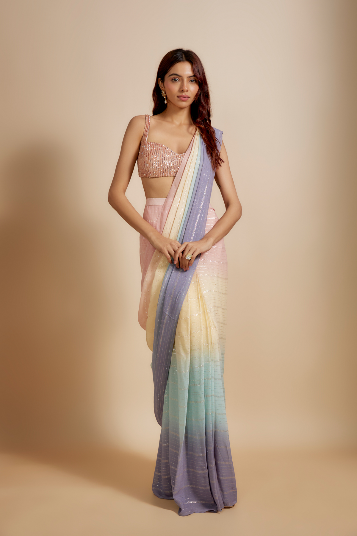 Ombre Saree With Embroidered Blouse