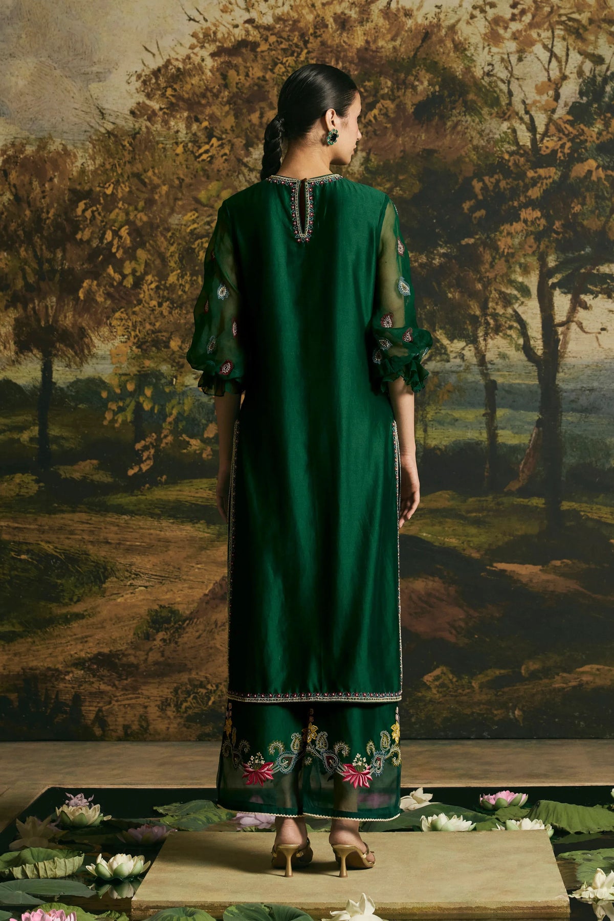 Green Applique Kurta Set