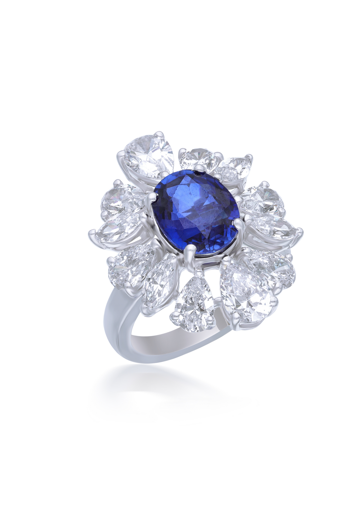 Cocktail White Oval Shaped Sapphire Ring