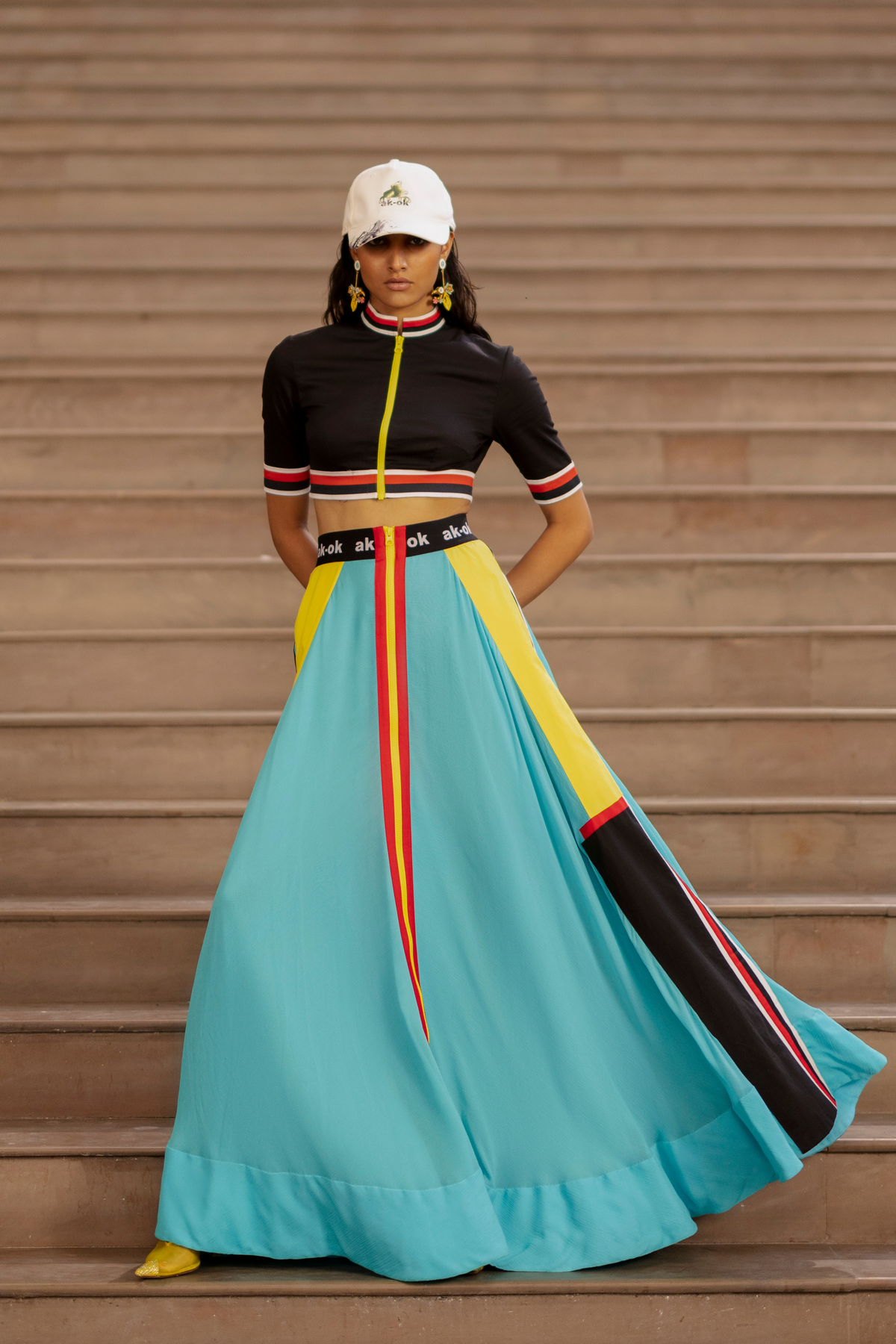Lehenga Skirt And Top With Sporty Detail