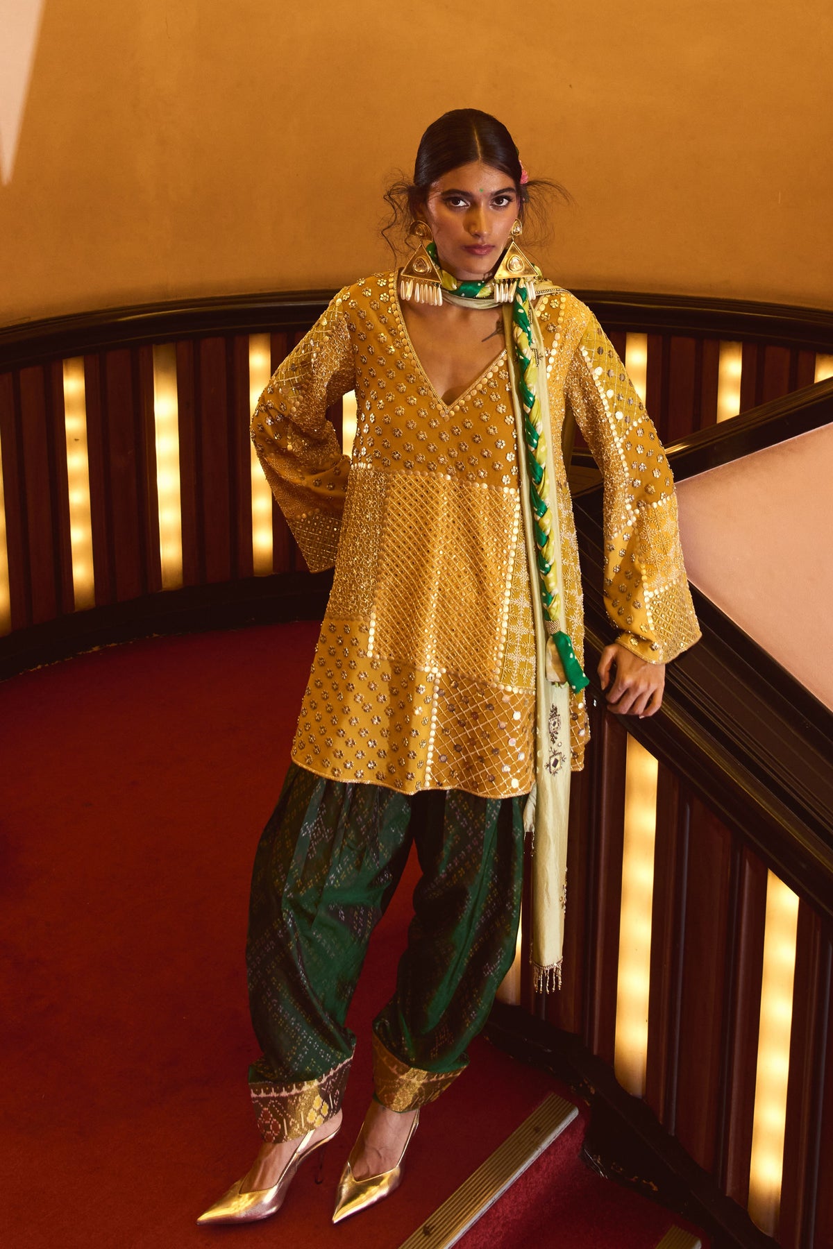 Zeenat Mustard Green Kurta Set