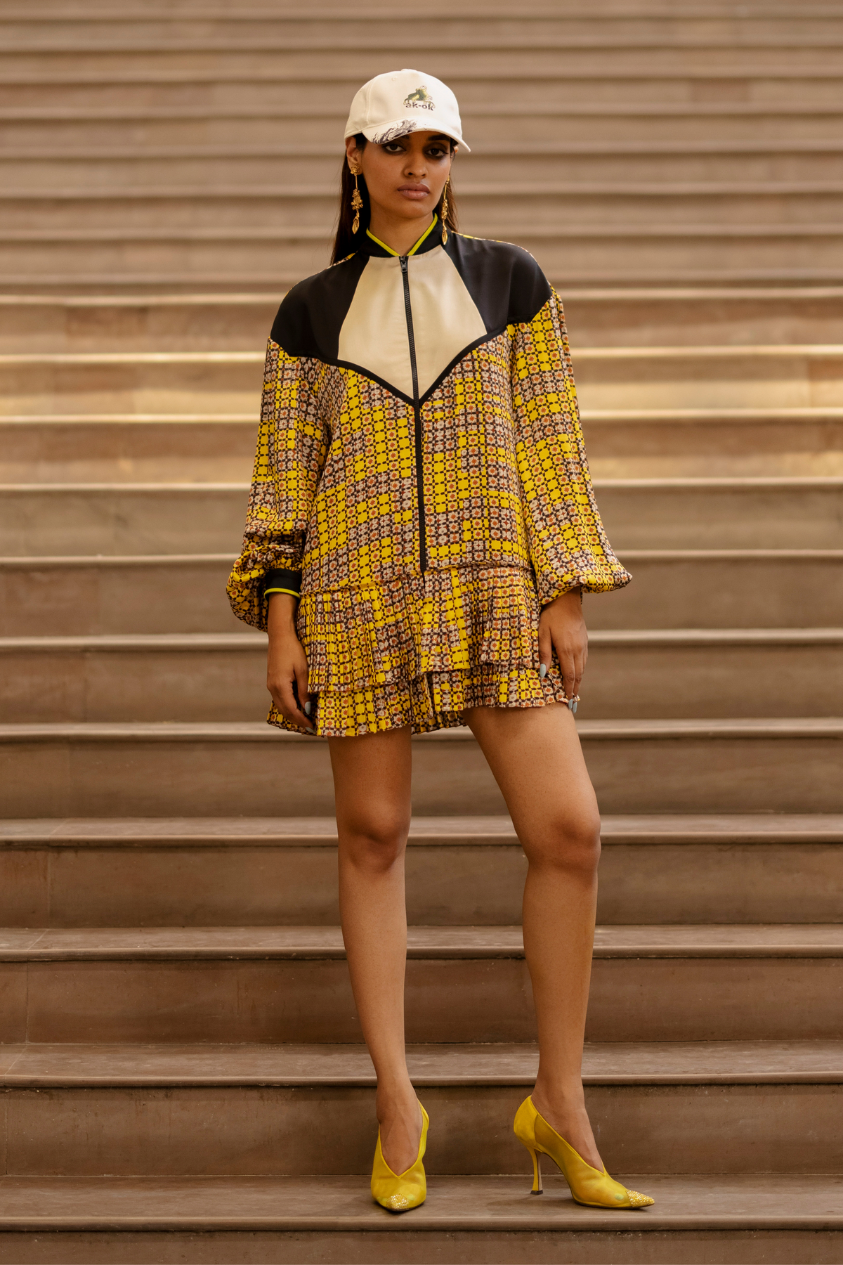 Printed Short Dress With Sporty Detail
