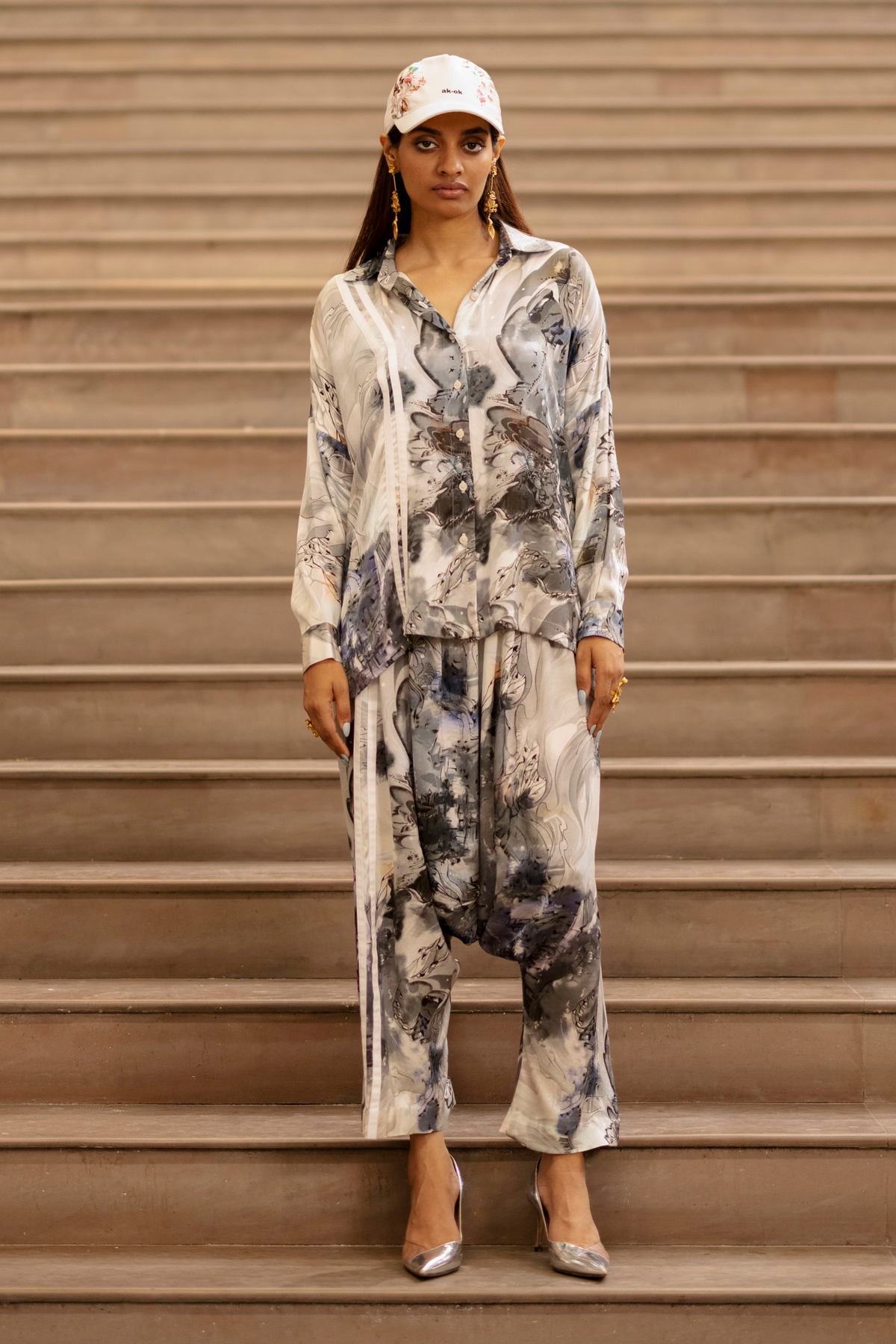 Ink Bleed Printed Shirt With Pants