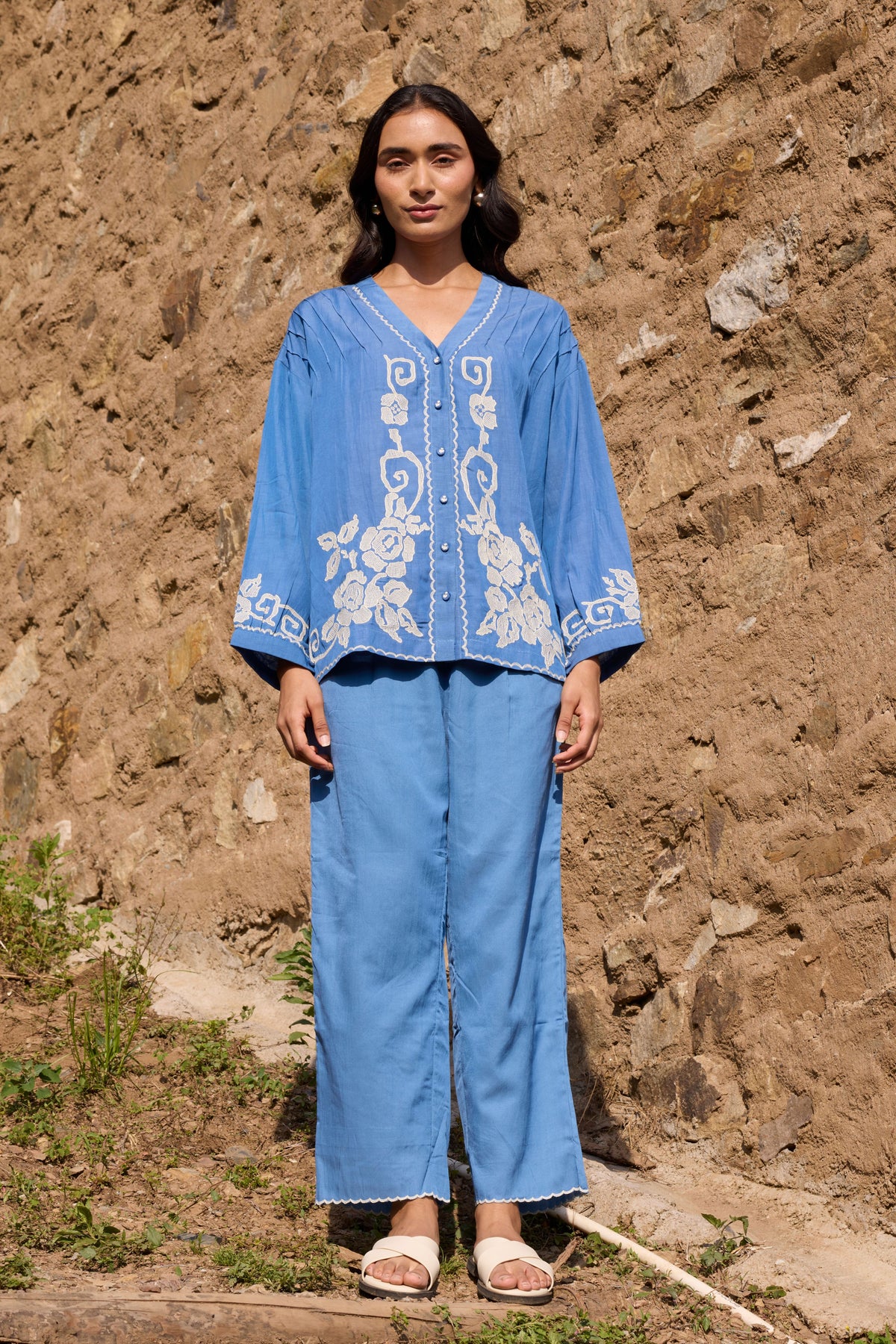 Blue Solid Trousers