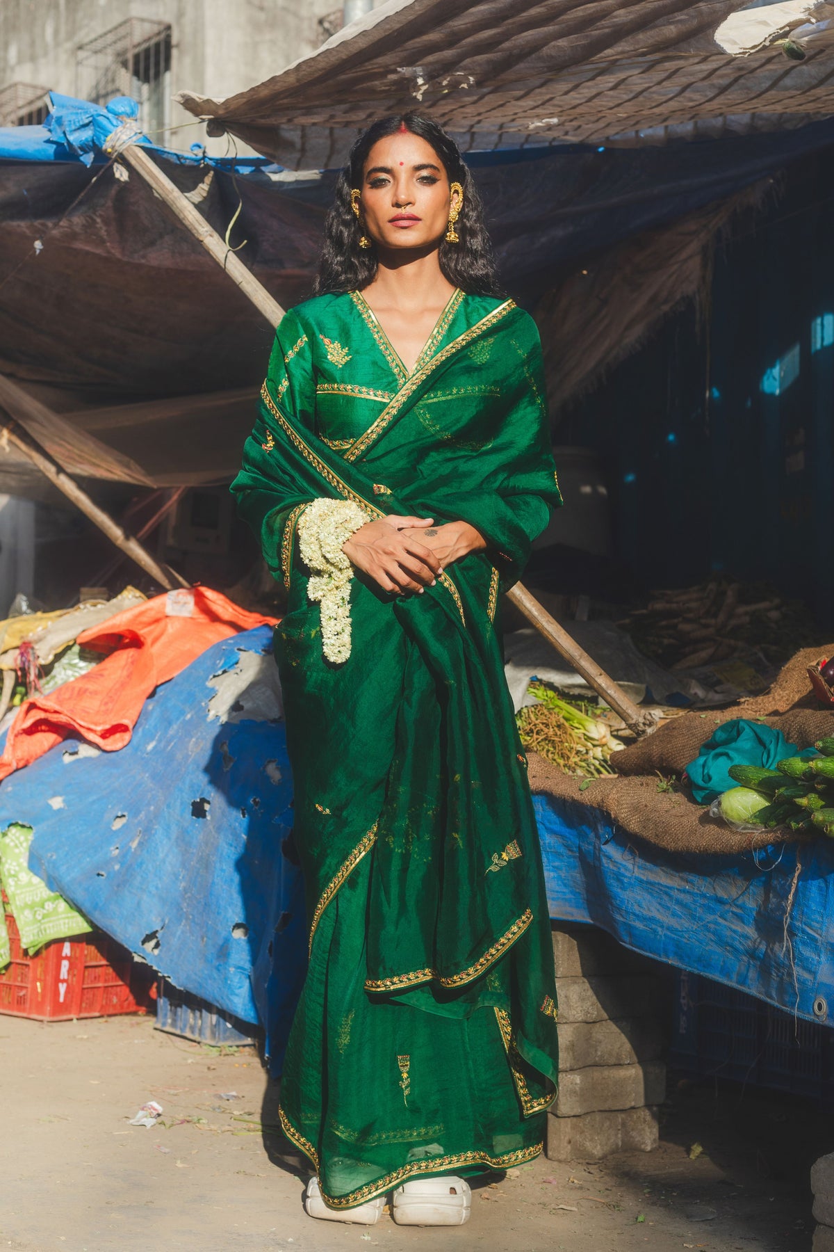Mirchi Panna Saree Set