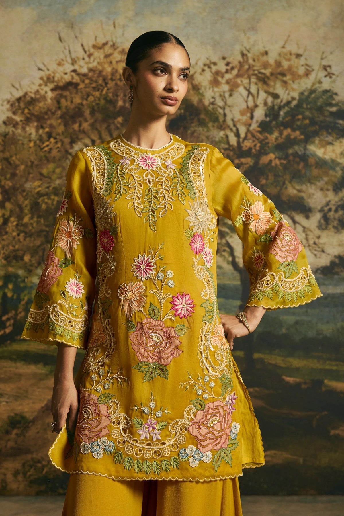Amber Yellow Floral Kurta Set