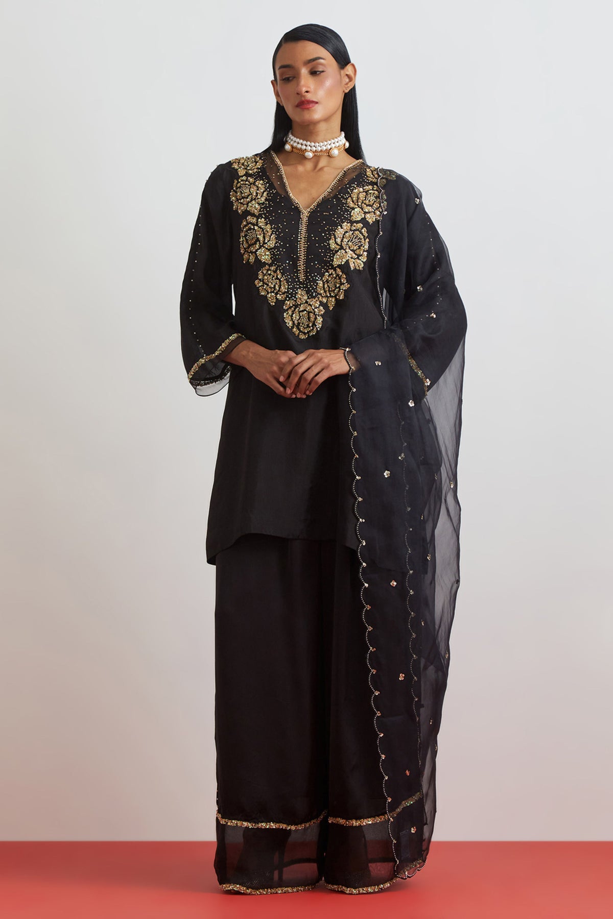 Black Cheenta Organza Dupatta
