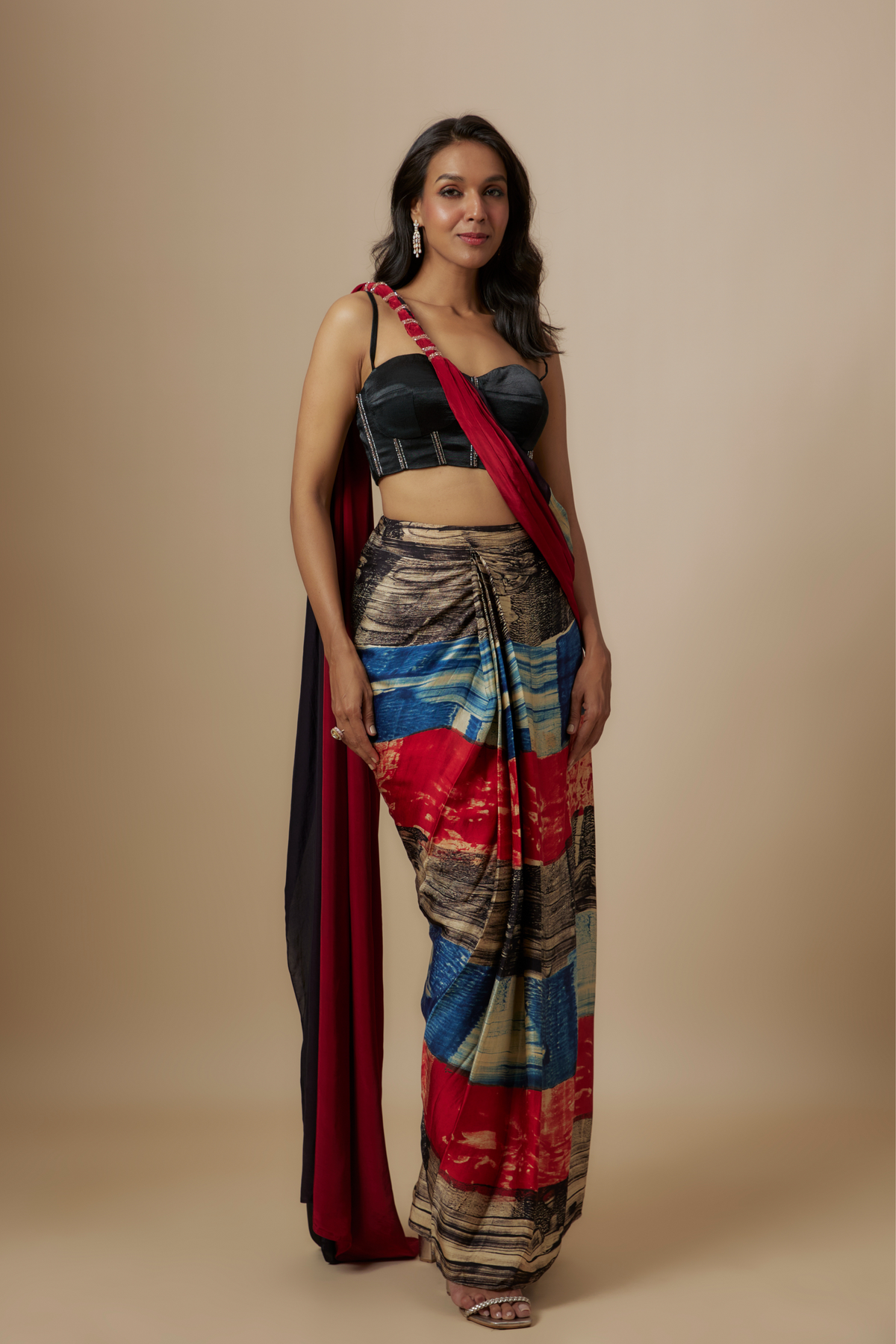Rust Ajrakh Printed Saree set