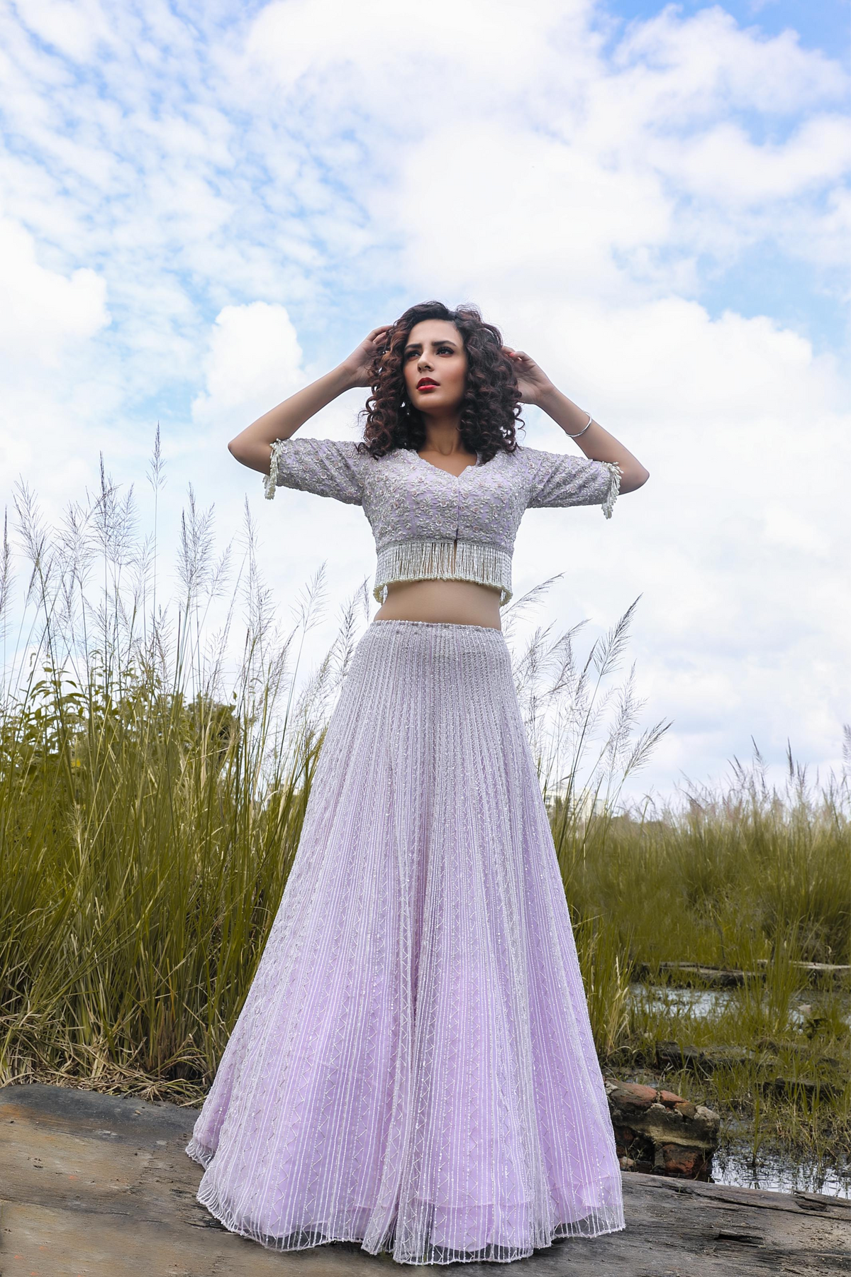 Lilac embroidered lehenga set