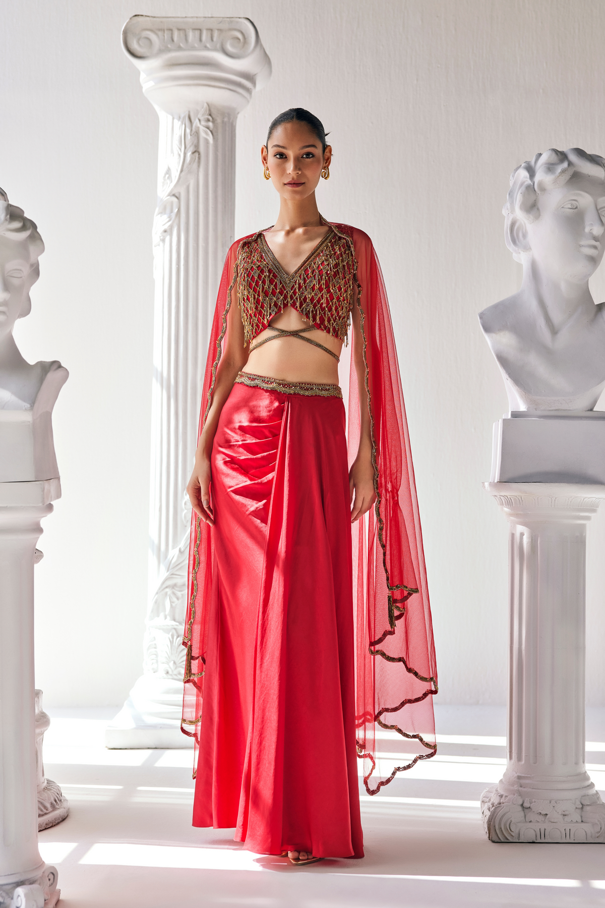 Elegant Red Cape Set